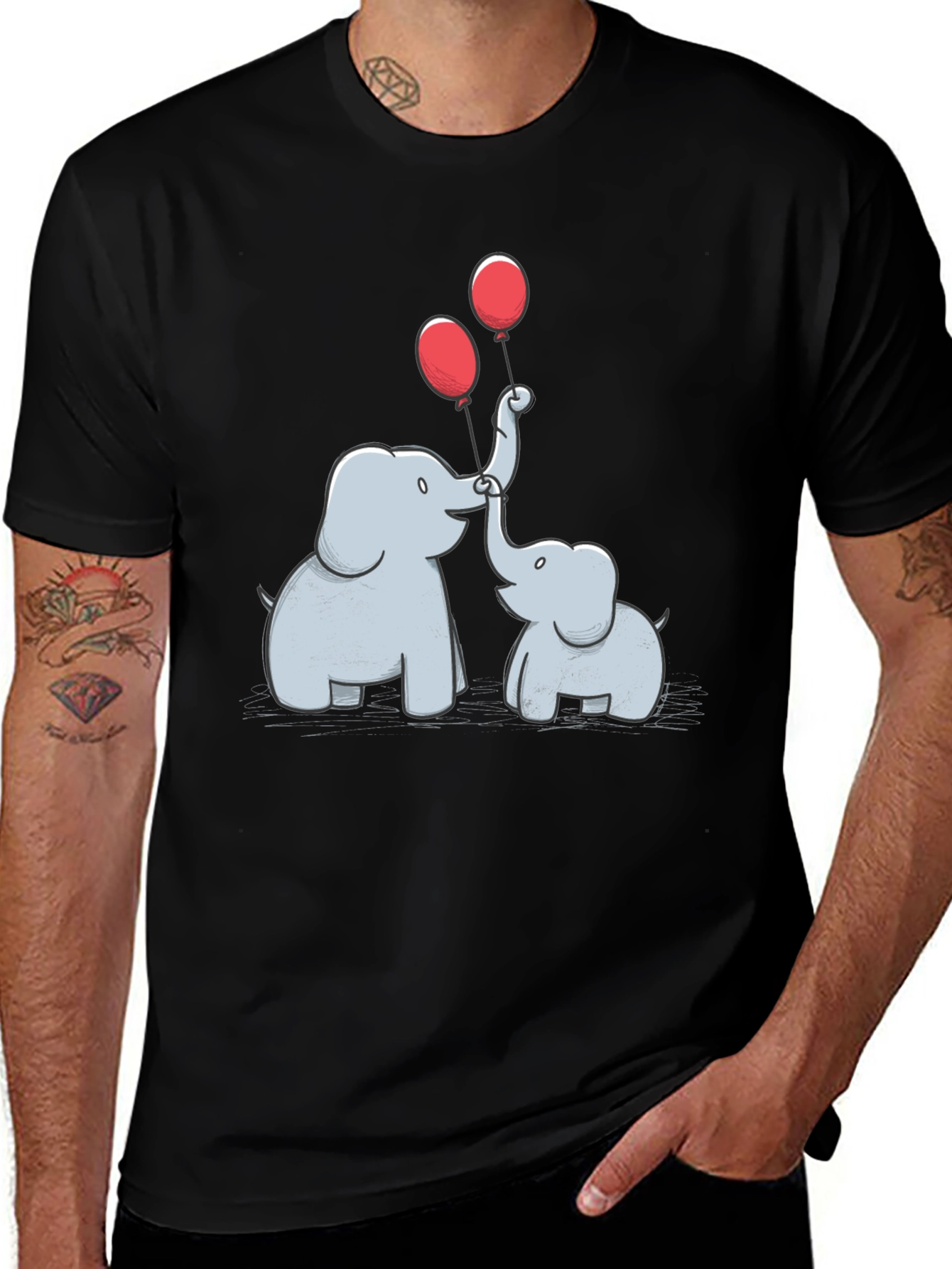 Elephant & Balloons Graphic Black T-Shirt