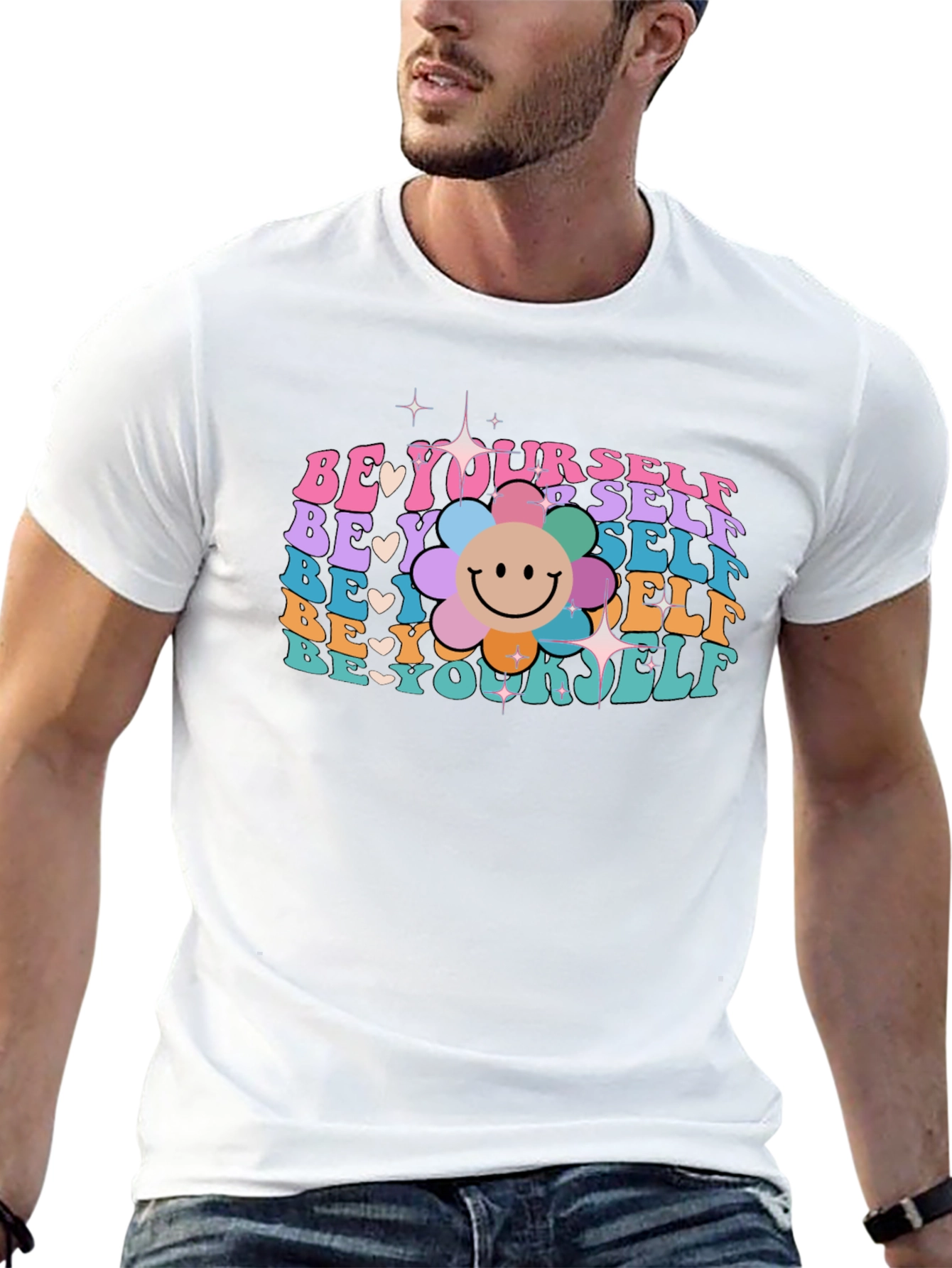 Be Yourself Graphic Tee - Retro Flower Power T-Shirt