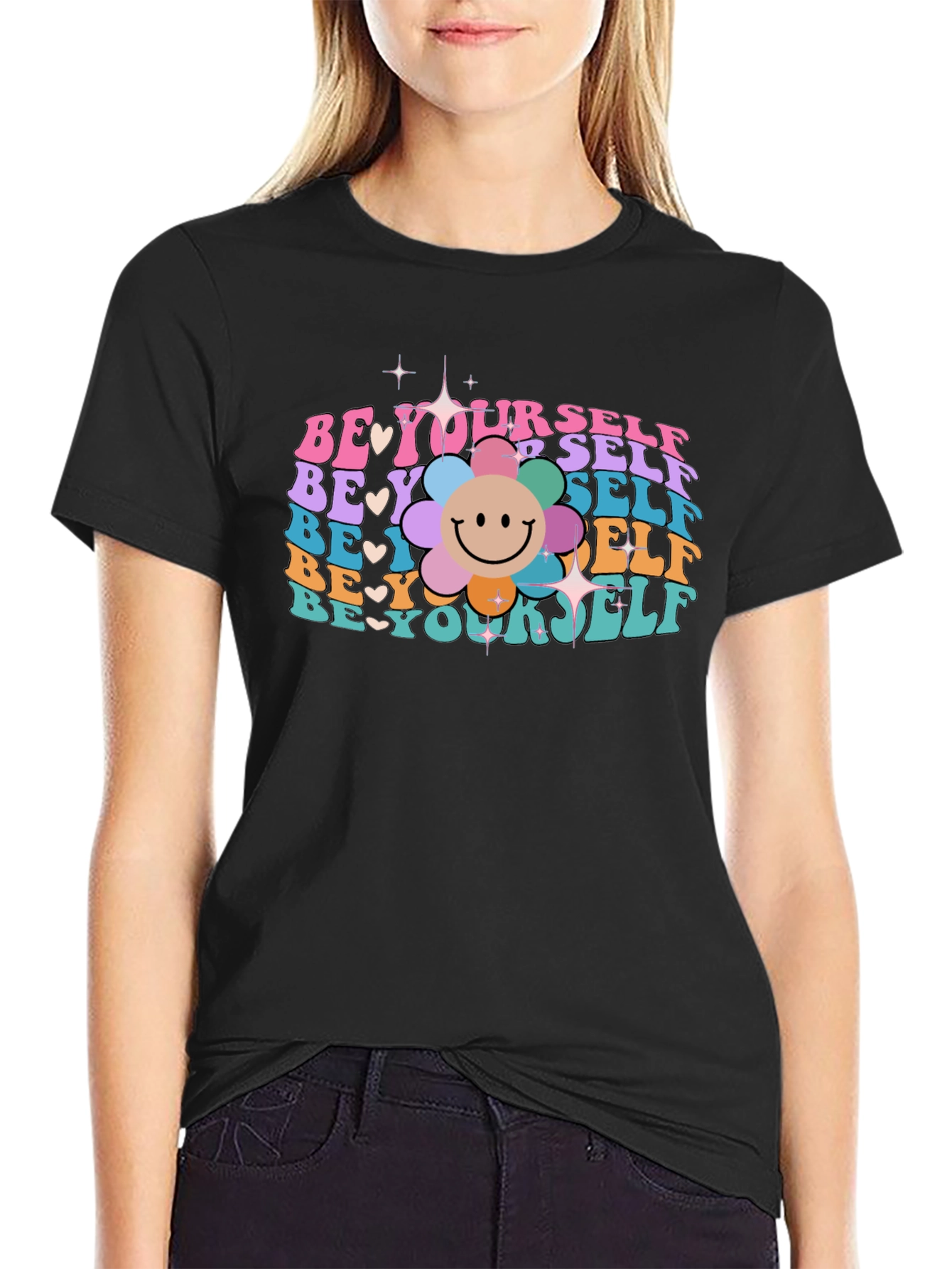 Be Yourself Graphic Tee - Retro Flower Power T-Shirt