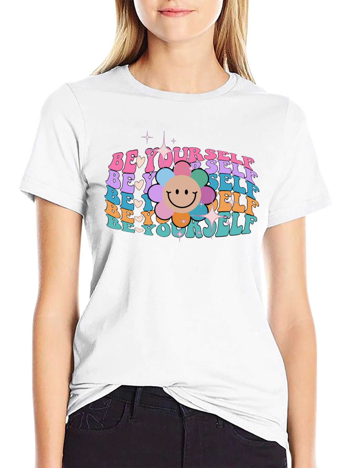 Be Yourself Graphic Tee - Retro Flower Power T-Shirt