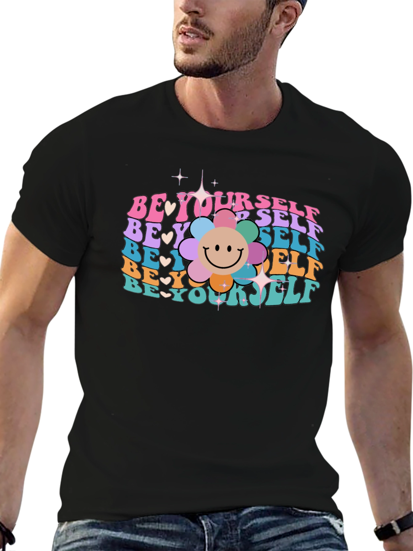 Be Yourself Graphic Tee - Retro Flower Power T-Shirt