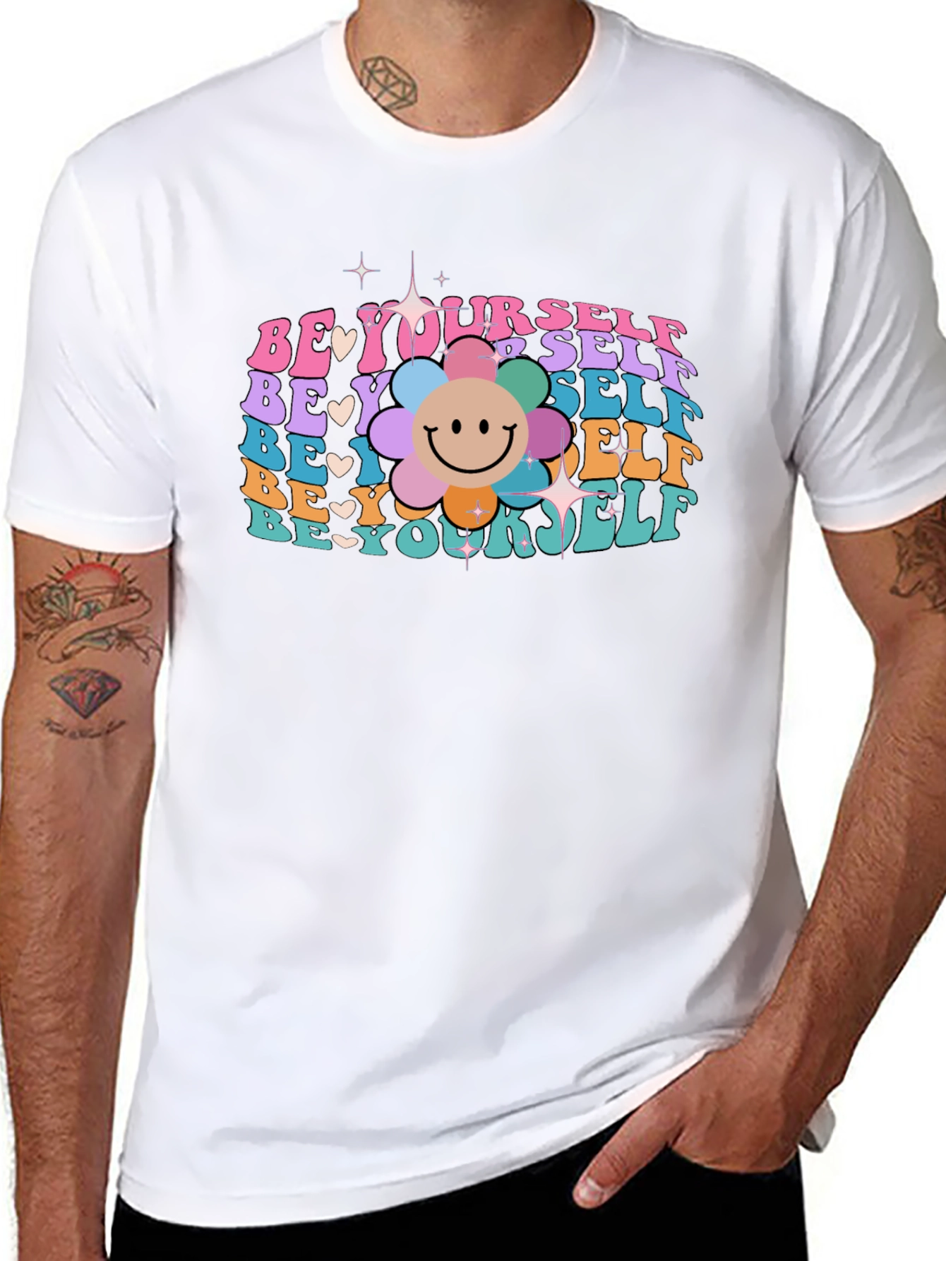Be Yourself Graphic Tee - Retro Flower Power T-Shirt