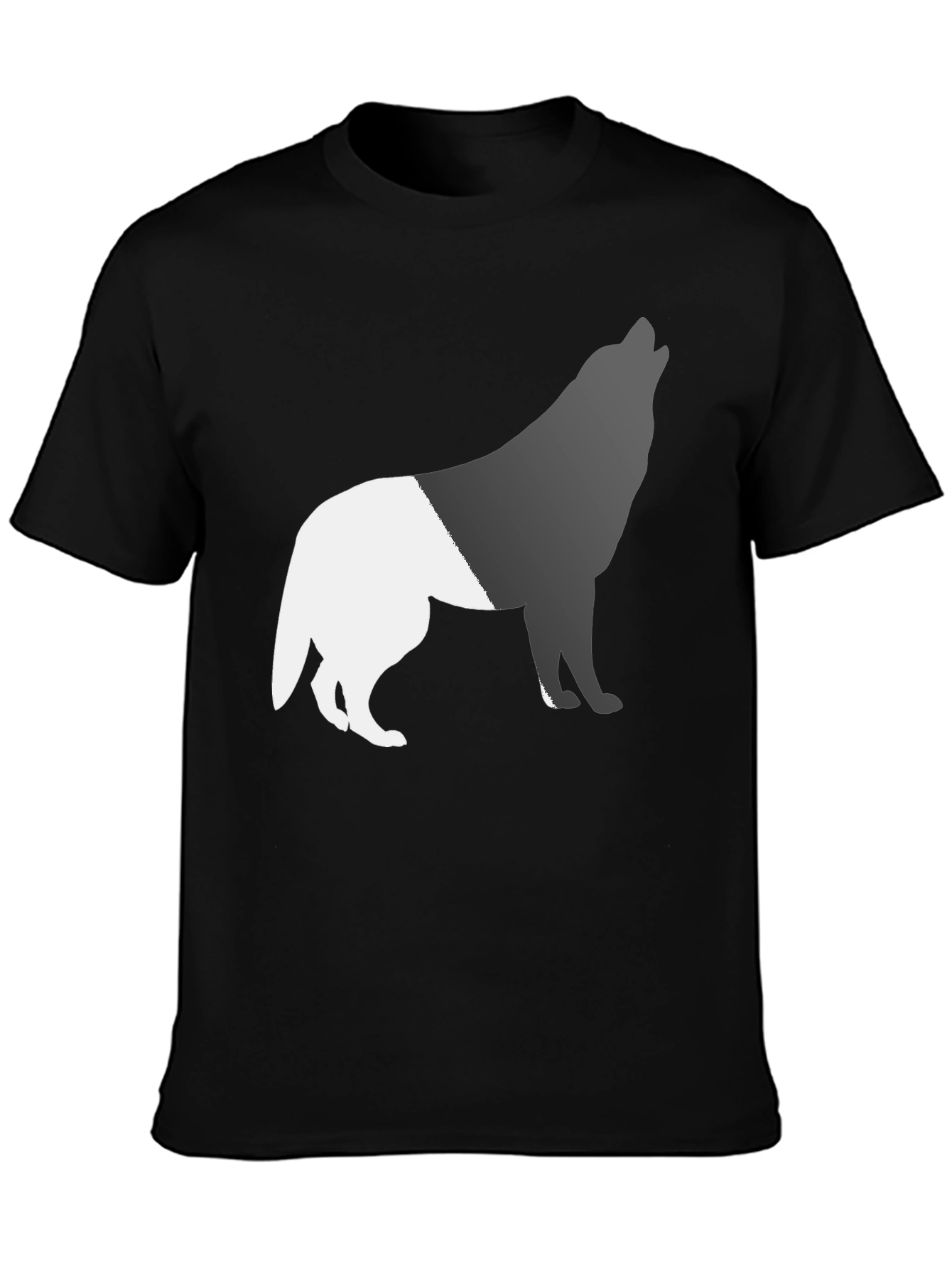 Two-Tone Wolf Graphic Tee - Black Cotton Blend