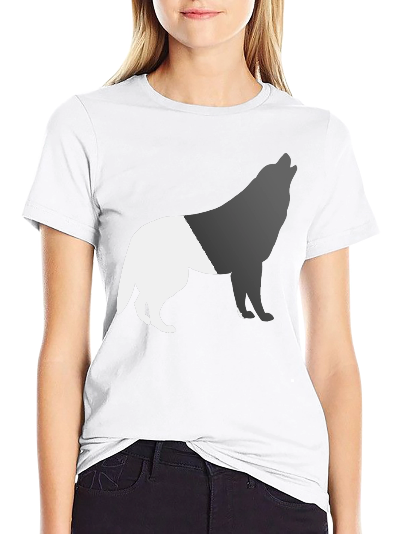Two-Tone Wolf Graphic Tee - Black Cotton Blend