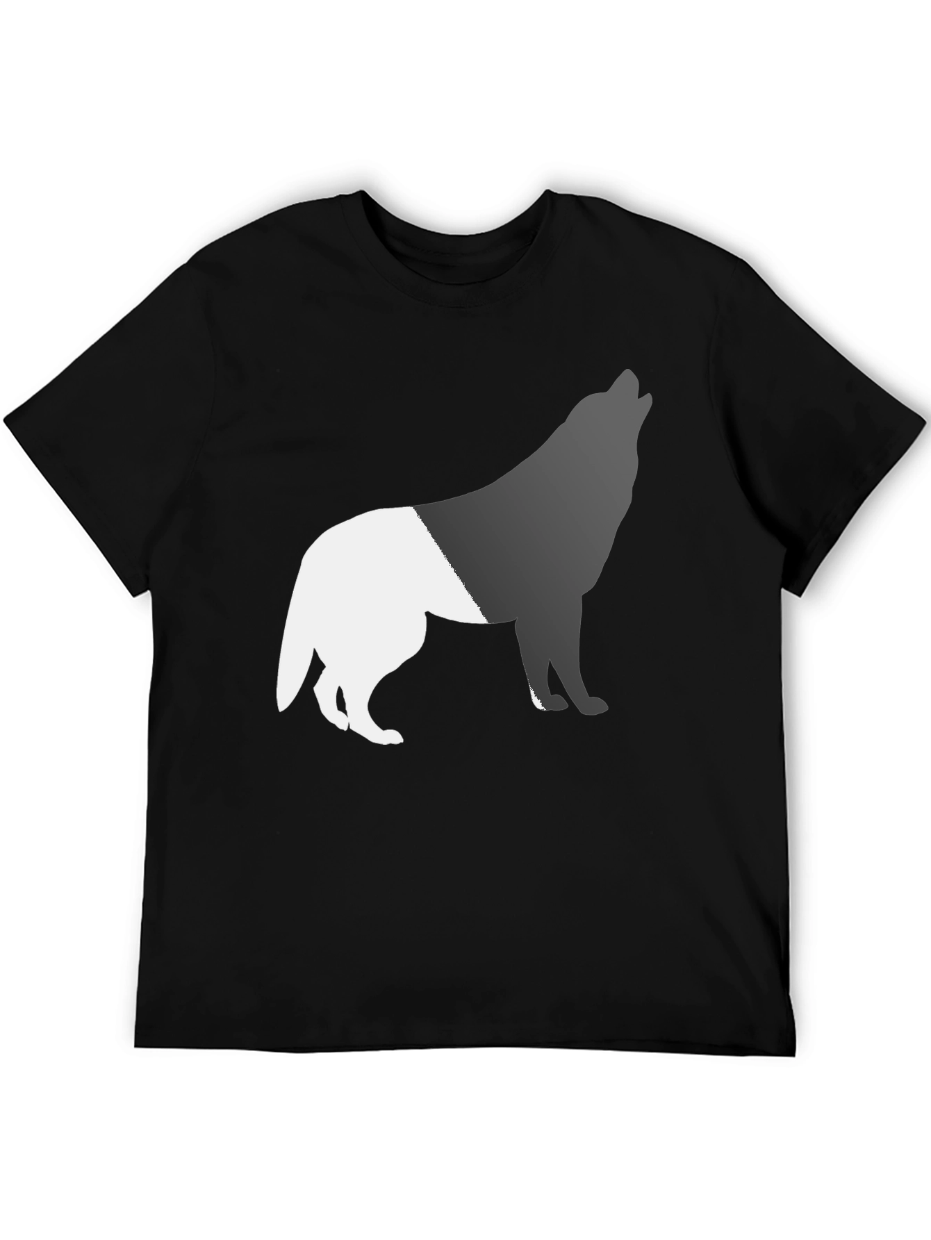 Two-Tone Wolf Graphic Tee - Black Cotton Blend