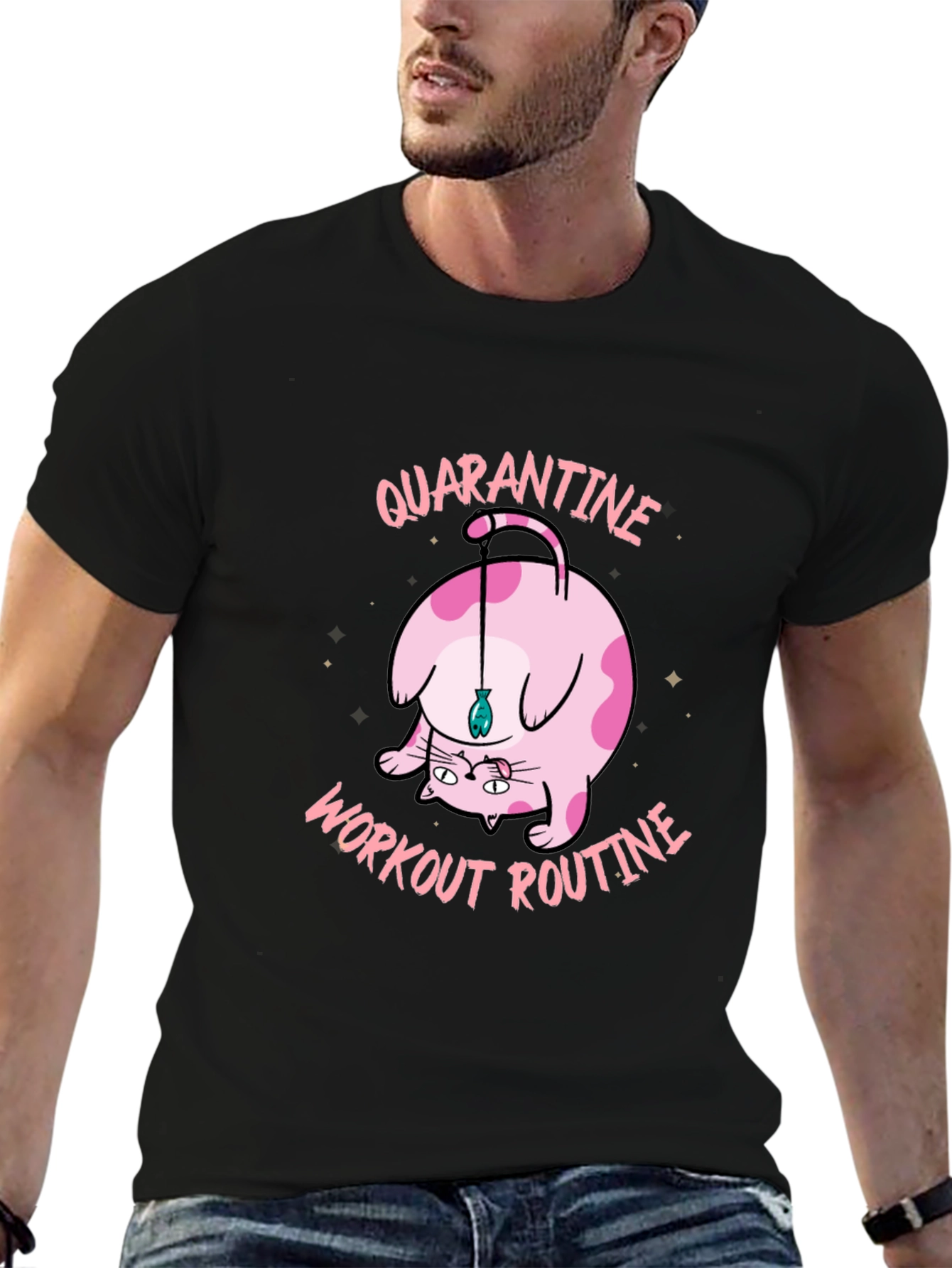 Quarantine Workout Routine Cat Graphic T-Shirt