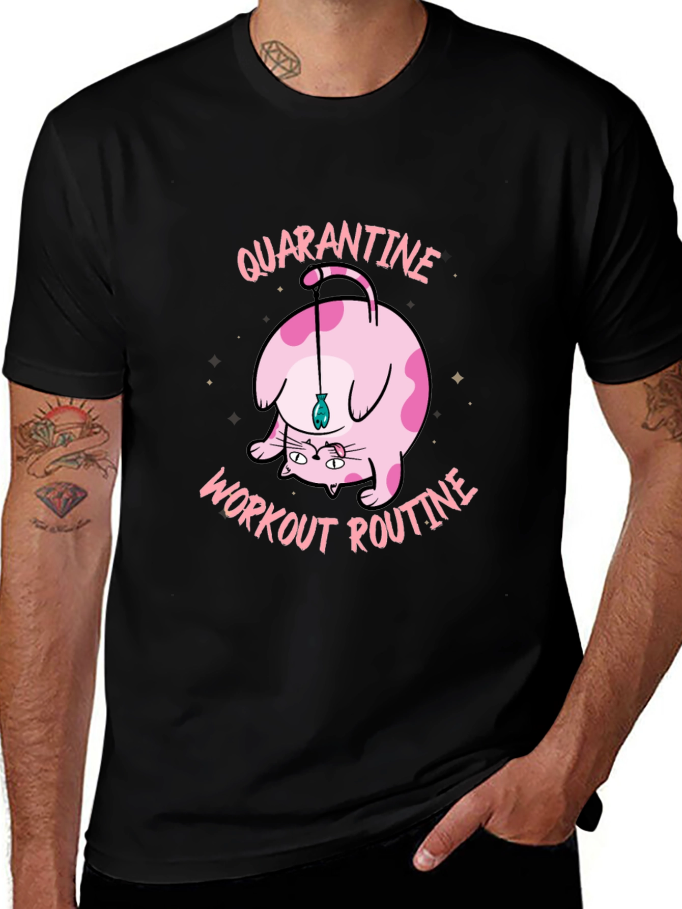 Quarantine Workout Routine Cat Graphic T-Shirt