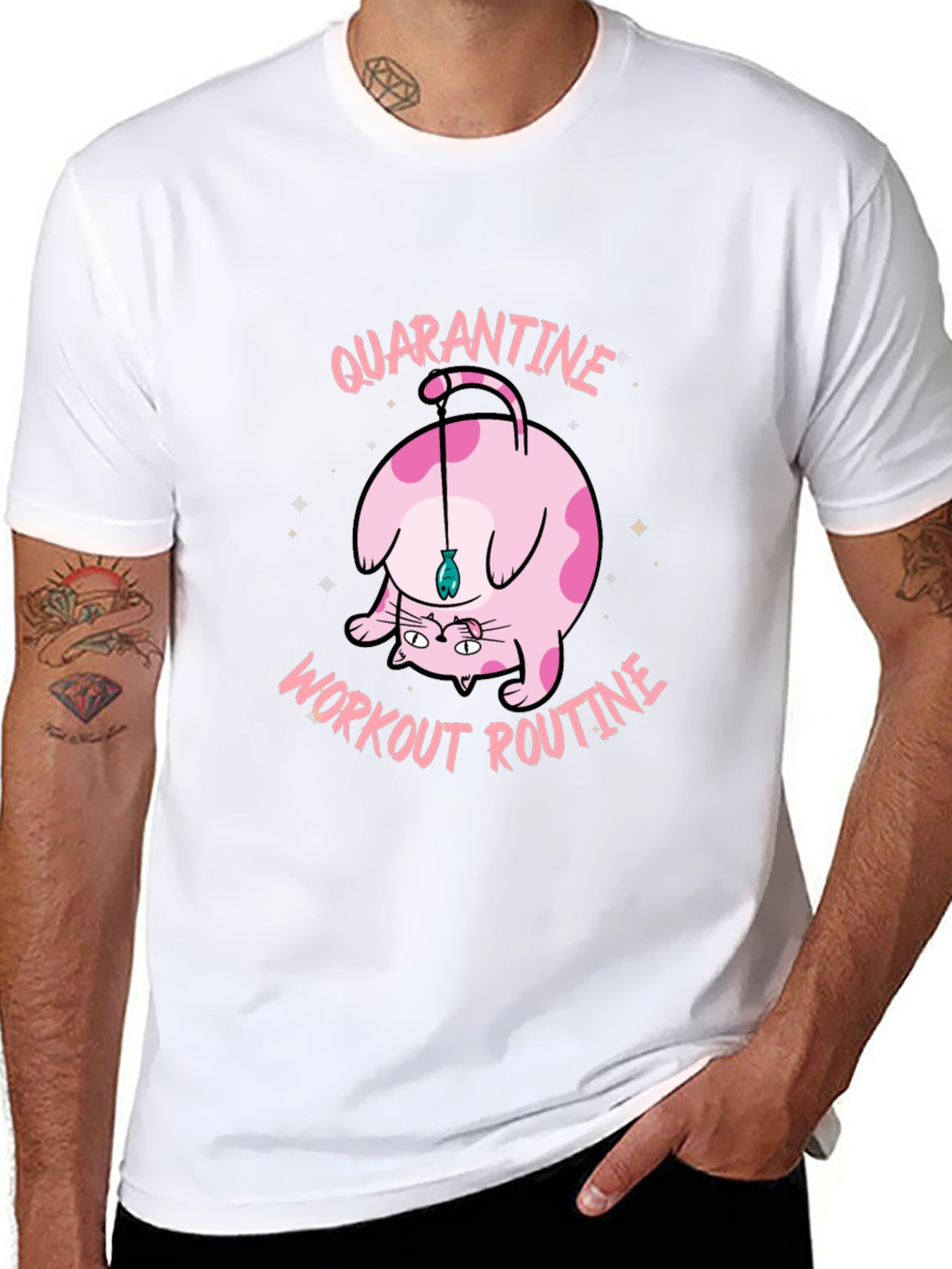 Quarantine Workout Routine Cat Graphic T-Shirt