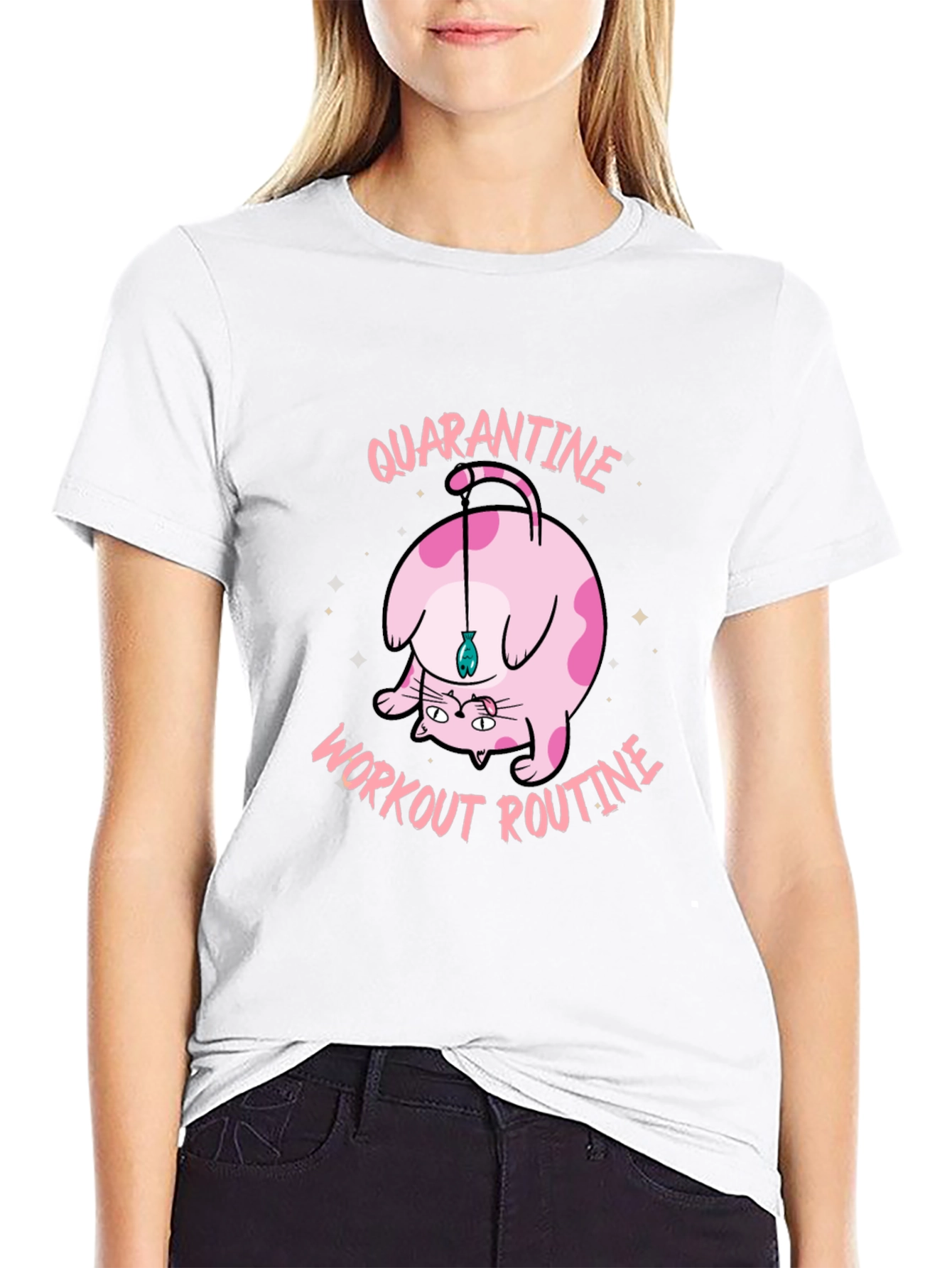 Quarantine Workout Routine Cat Graphic T-Shirt