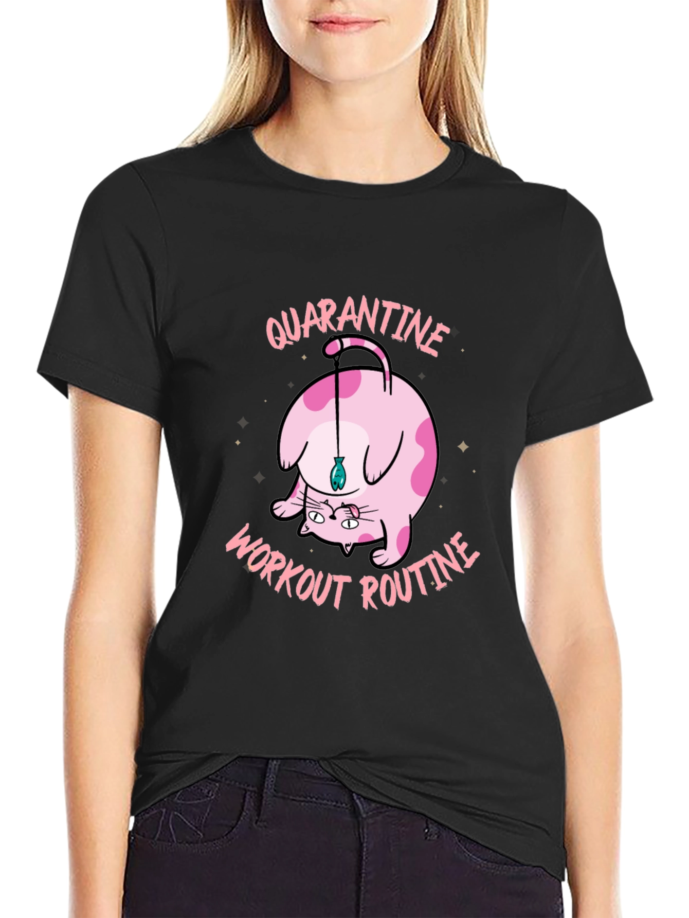 Quarantine Workout Routine Cat Graphic T-Shirt