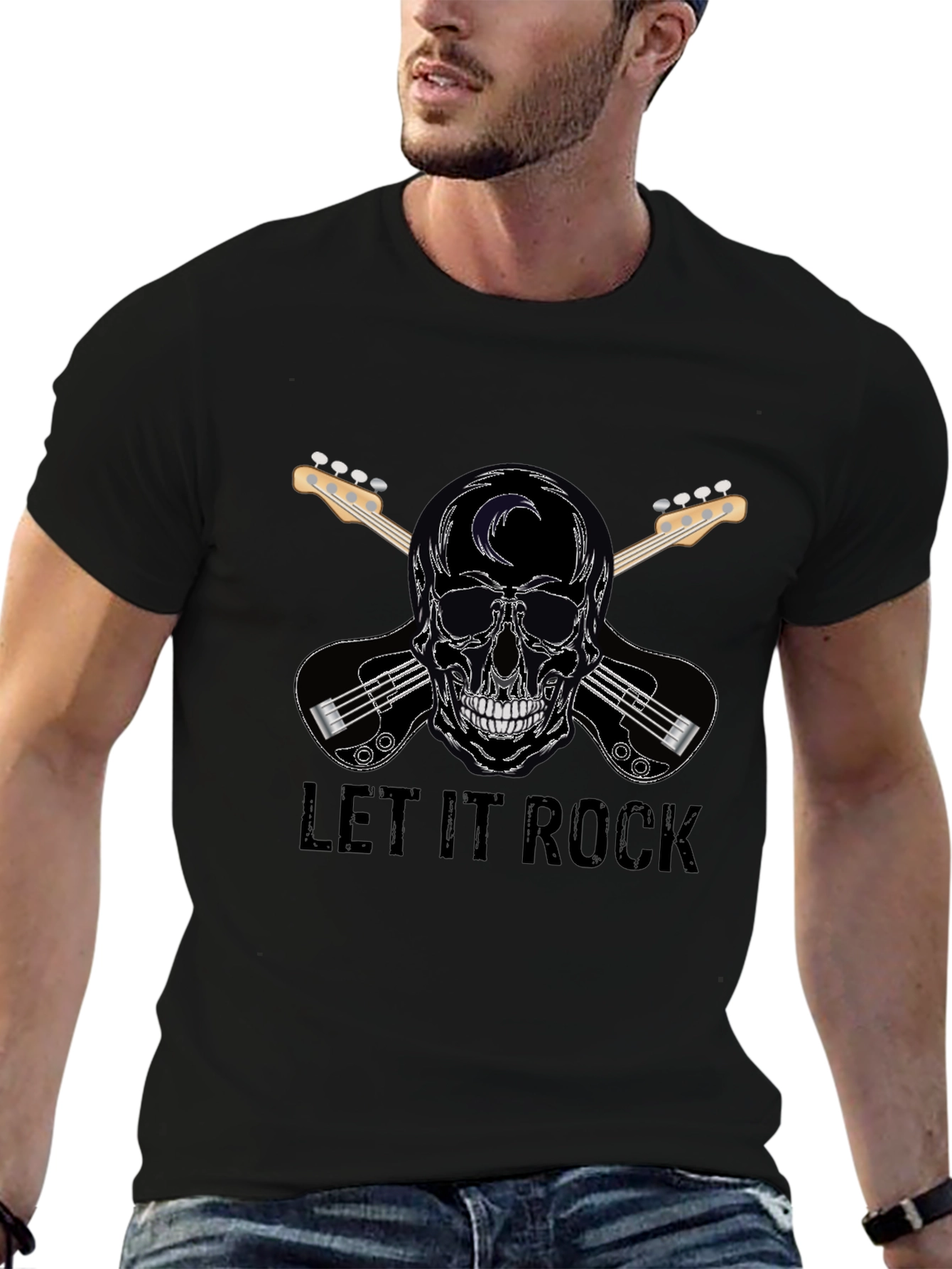 Let It Rock Skull & Guitar T-Shirt