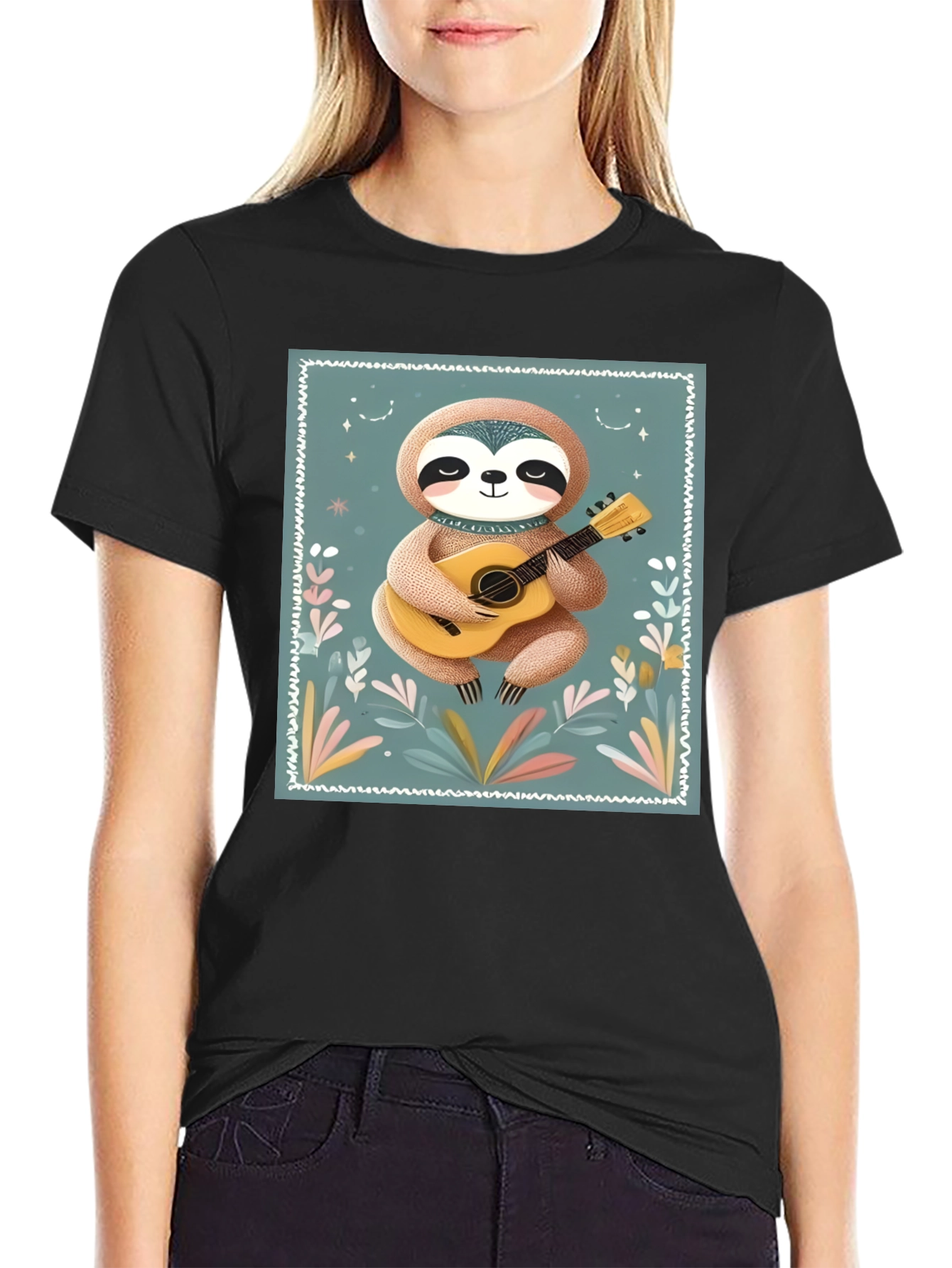Sloth Guitarist Graphic Tee - Black