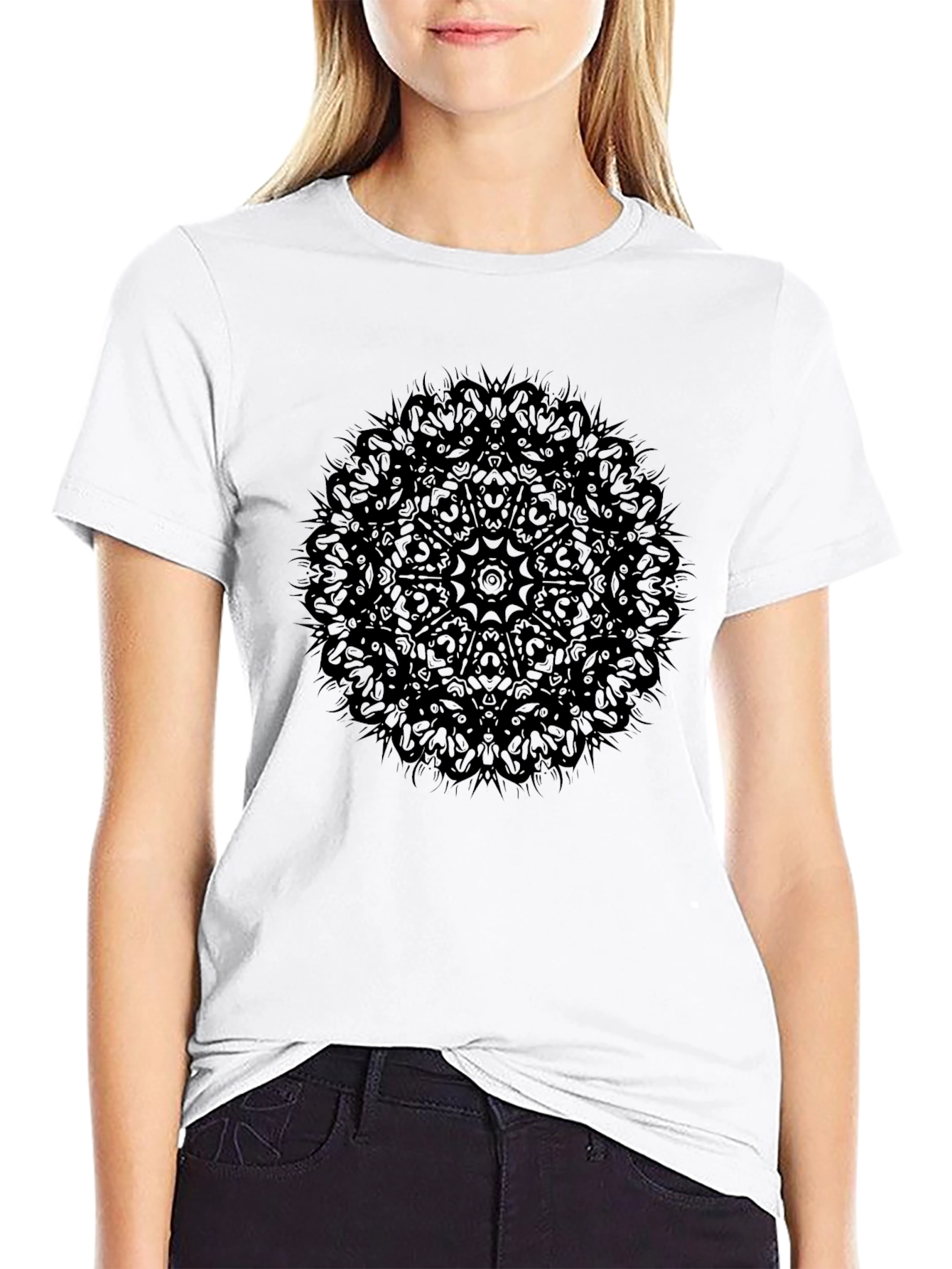 Black Mandala Print Graphic Tee