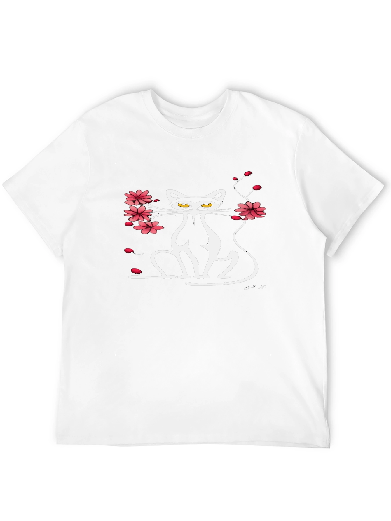 Cat & Cherry Blossom Graphic Black Tee