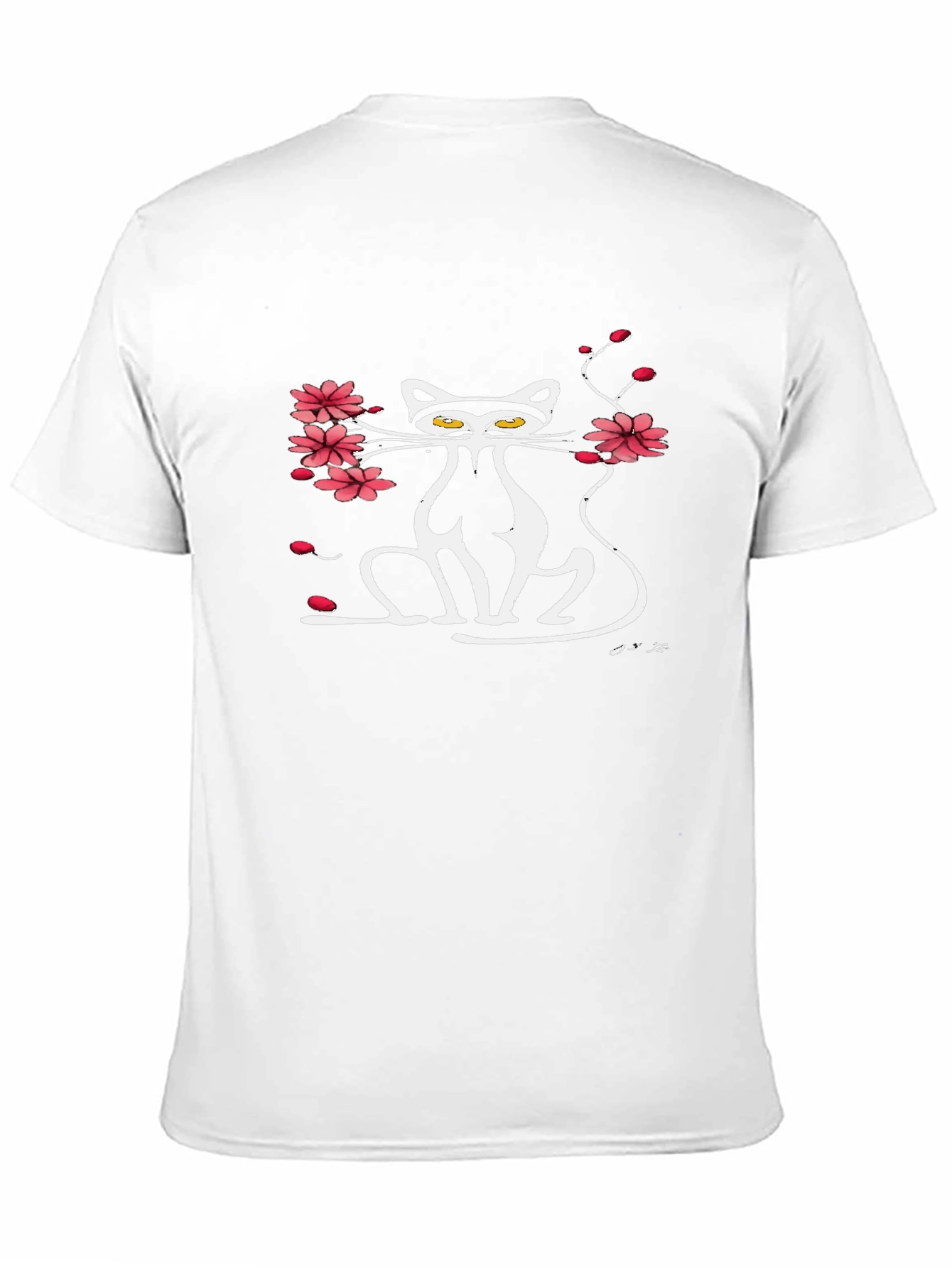 Cat & Cherry Blossom Graphic Black Tee