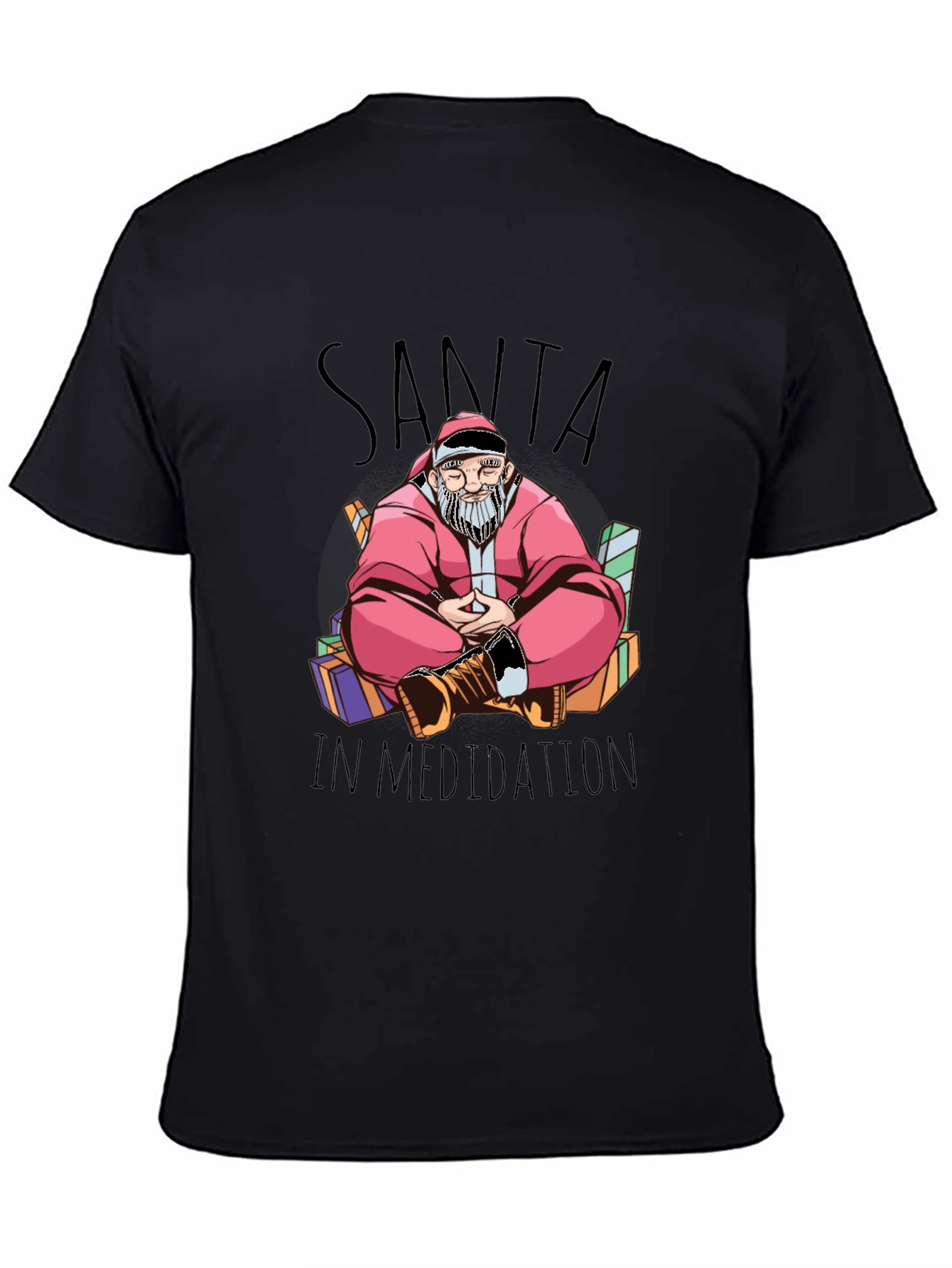 Santa in Meditation Graphic Black T-Shirt