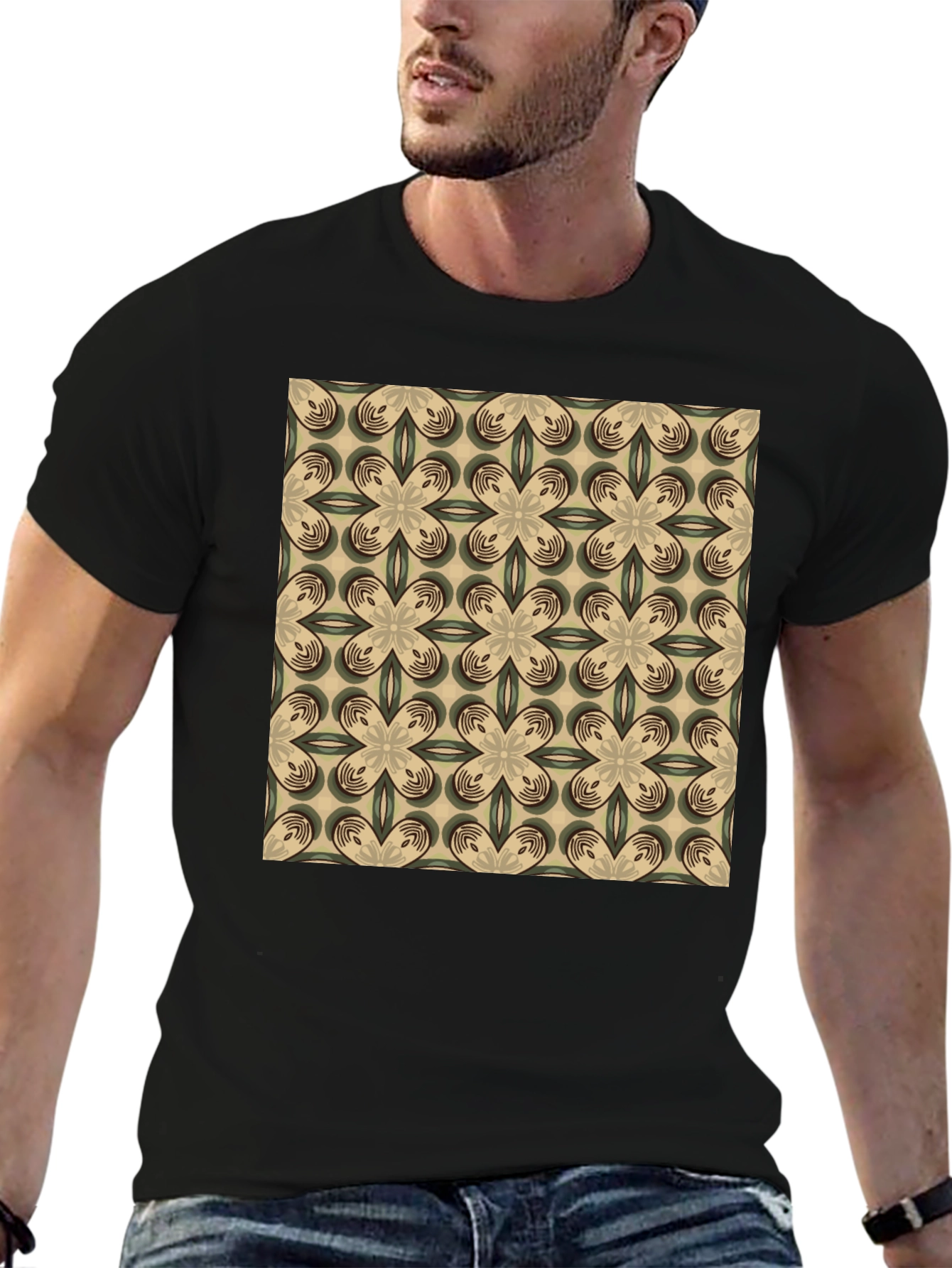 Patterned Graphic Print Crew Neck T-Shirt