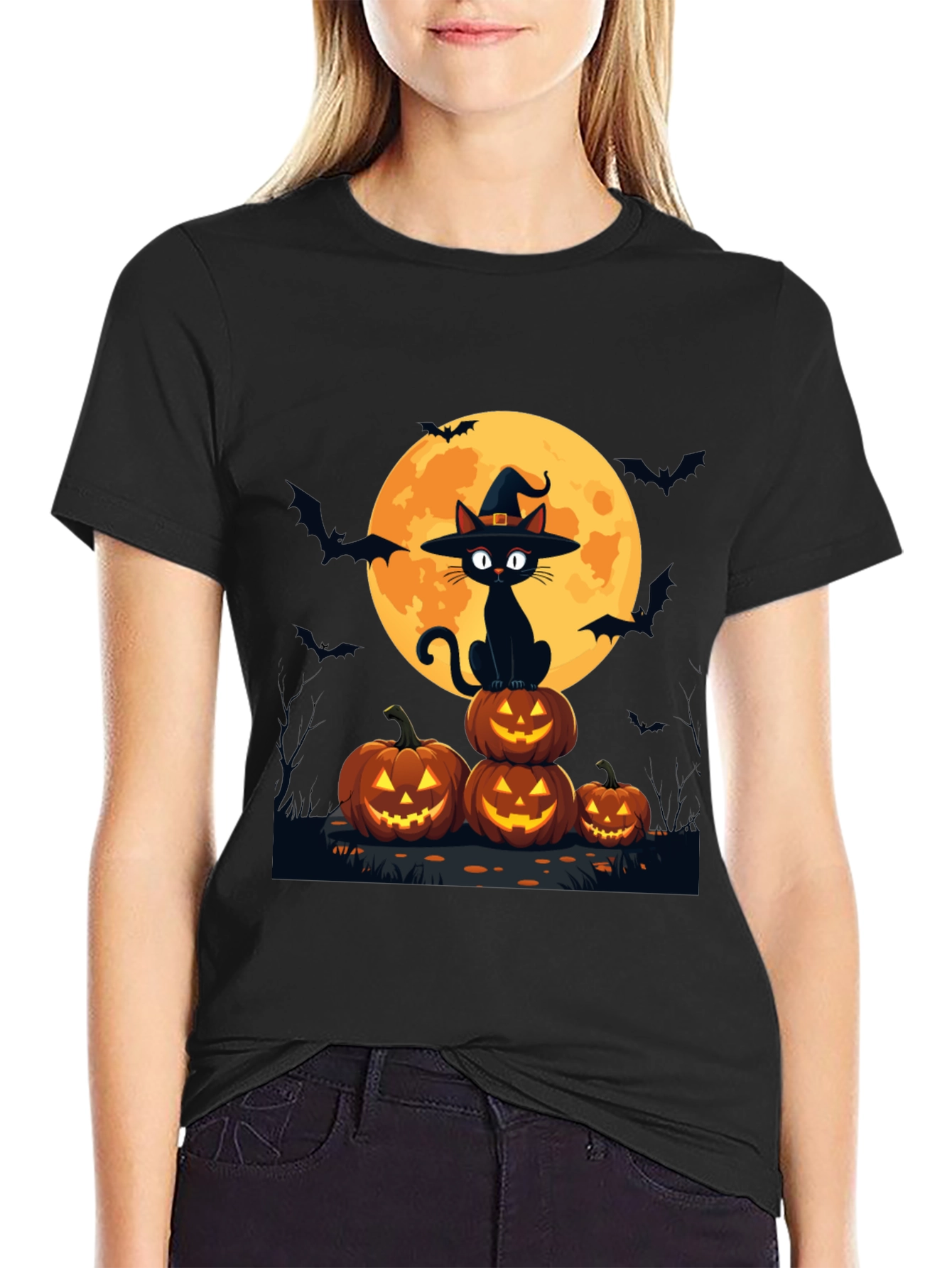 Halloween Cat on Pumpkins T-Shirt