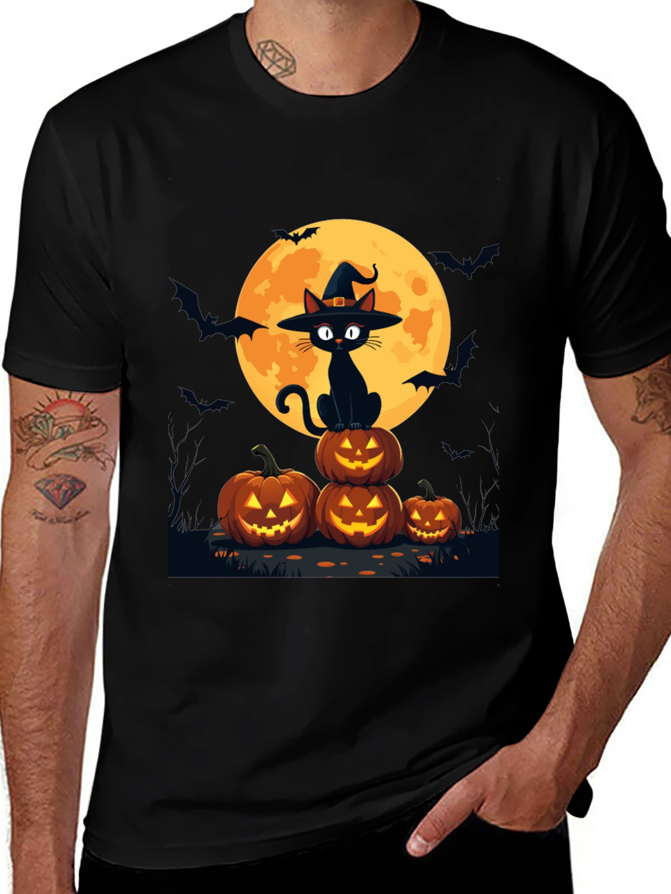 Halloween Cat on Pumpkins T-Shirt