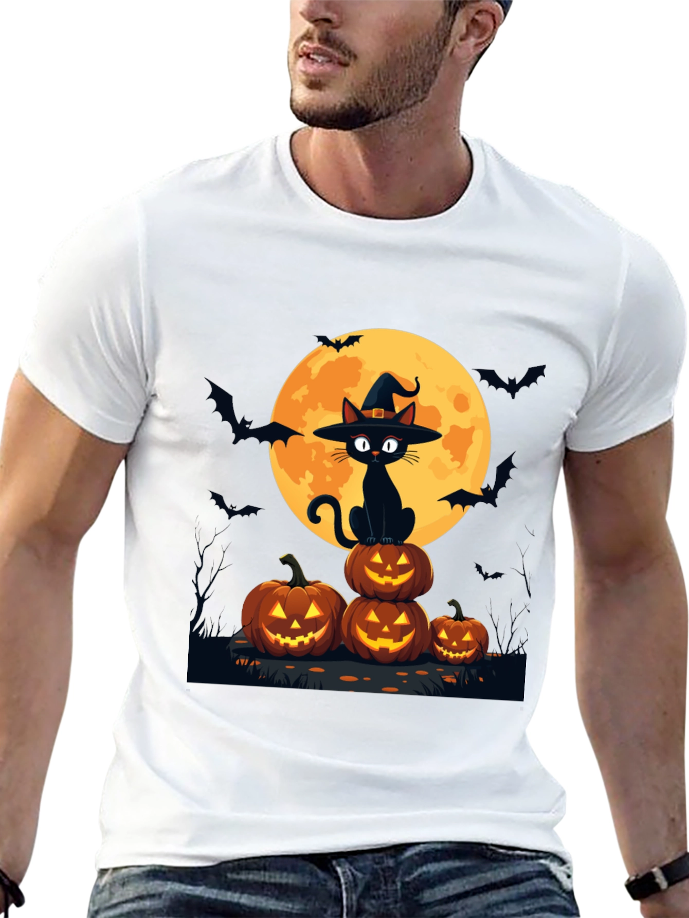 Halloween Cat on Pumpkins T-Shirt