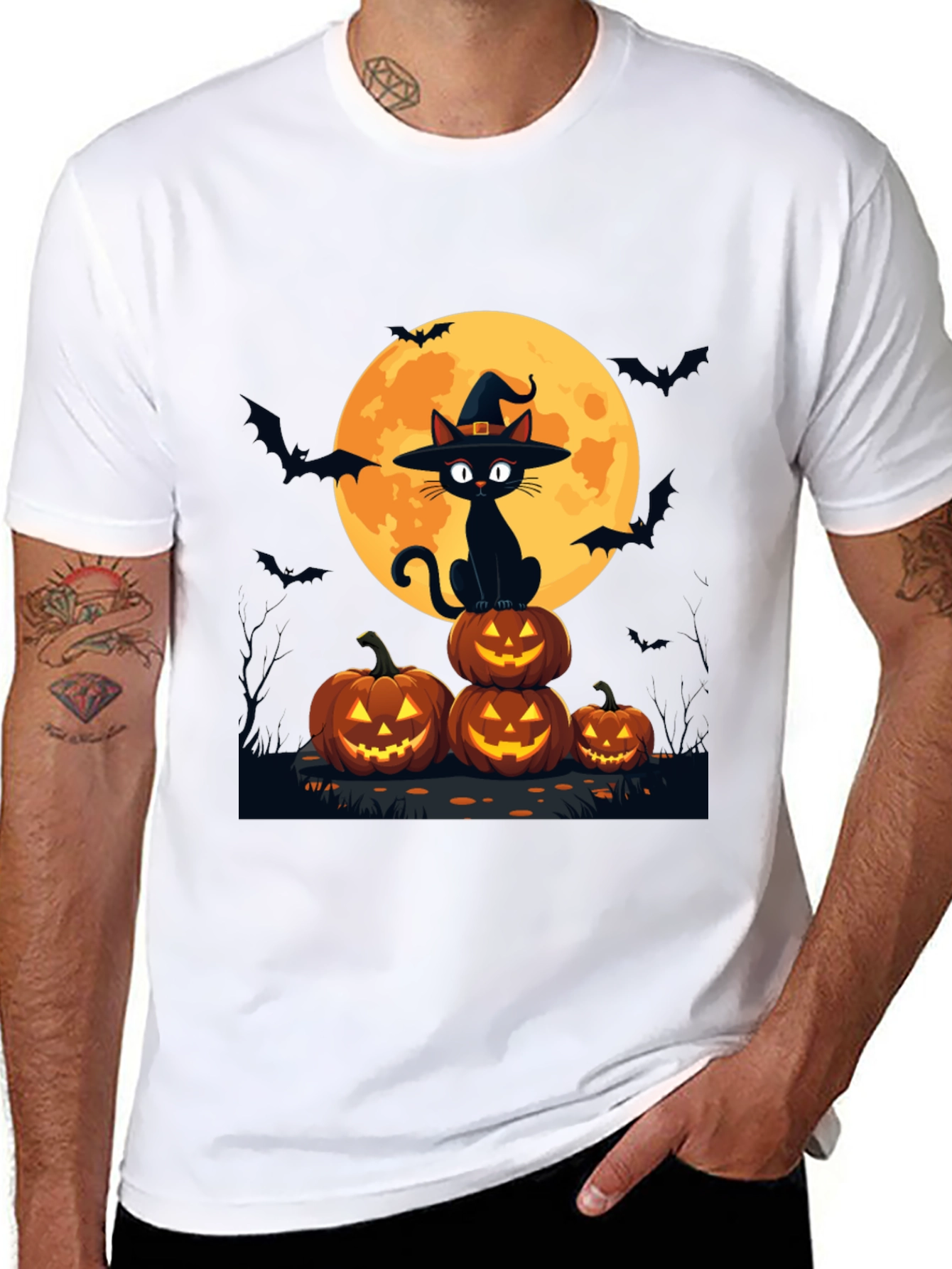 Halloween Cat on Pumpkins T-Shirt