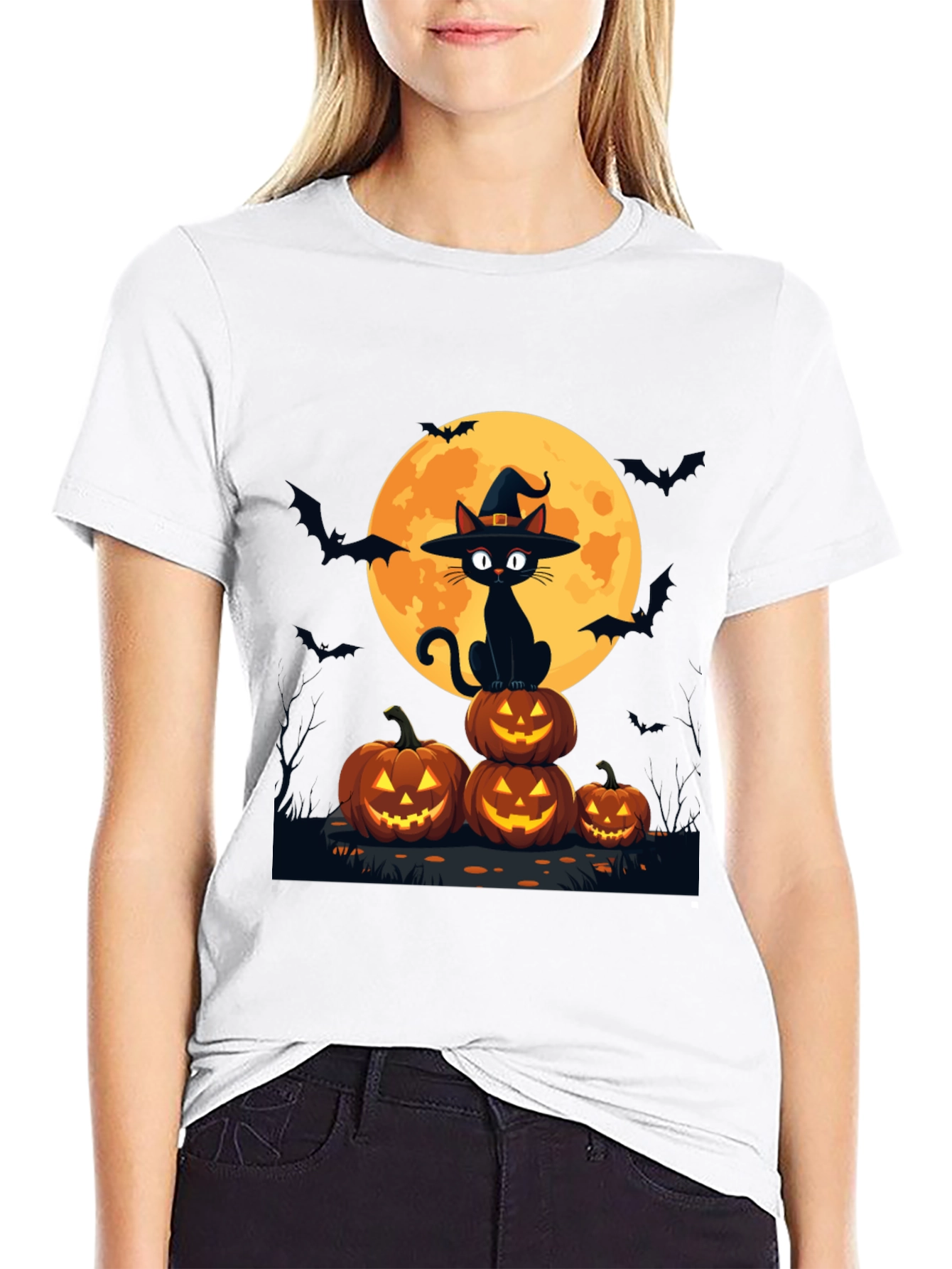 Halloween Cat on Pumpkins T-Shirt