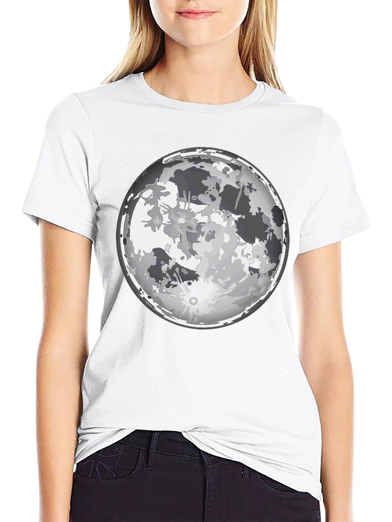 Lunar Graphic Tee - Full Moon Print Black T-Shirt