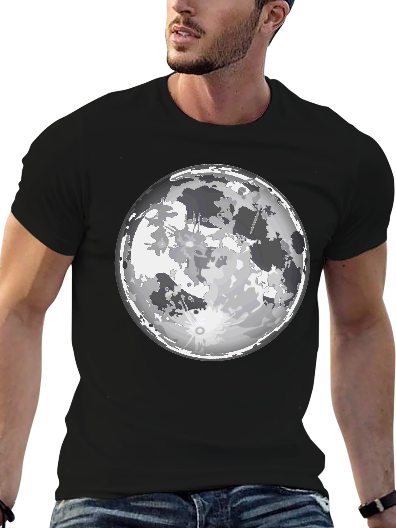 Lunar Graphic Tee - Full Moon Print Black T-Shirt