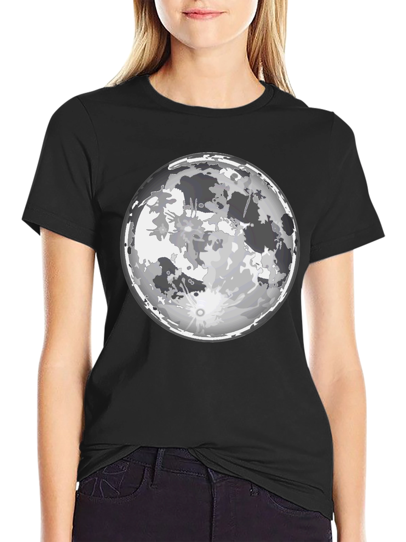 Lunar Graphic Tee - Full Moon Print Black T-Shirt