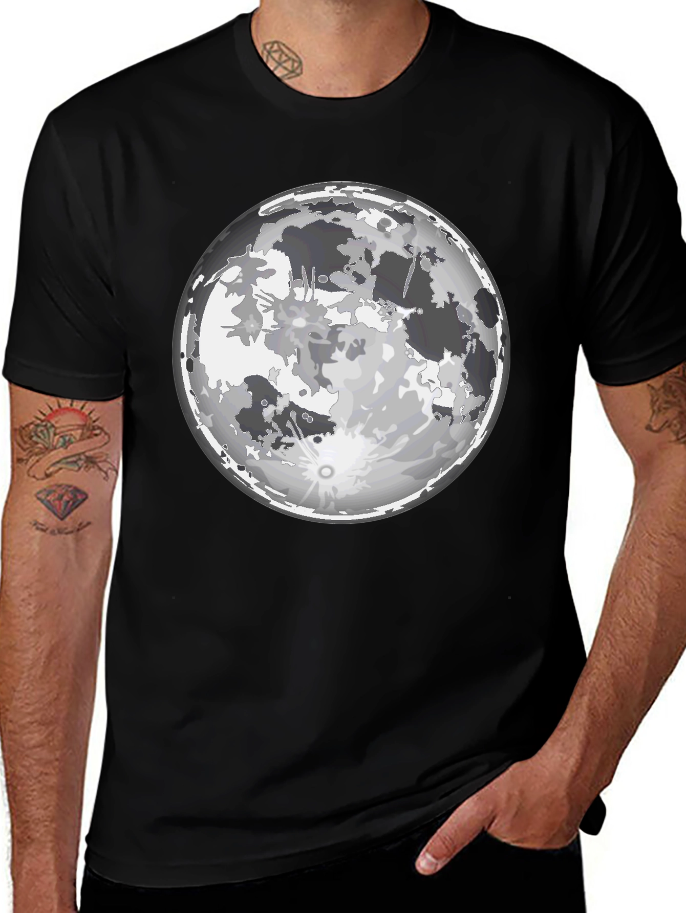 Lunar Graphic Tee - Full Moon Print Black T-Shirt