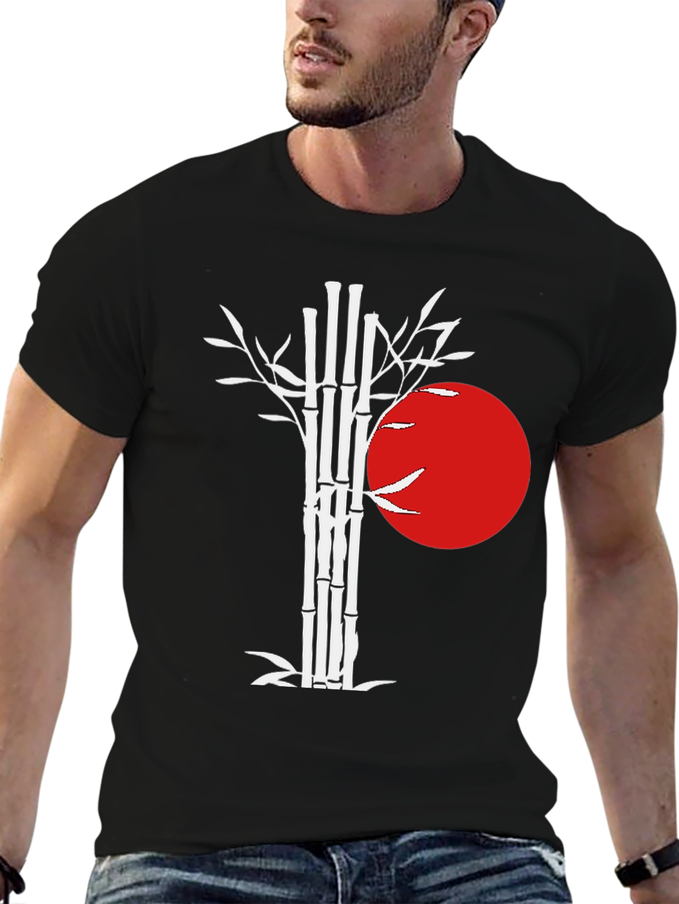 Bamboo & Rising Sun Graphic Tee - Black