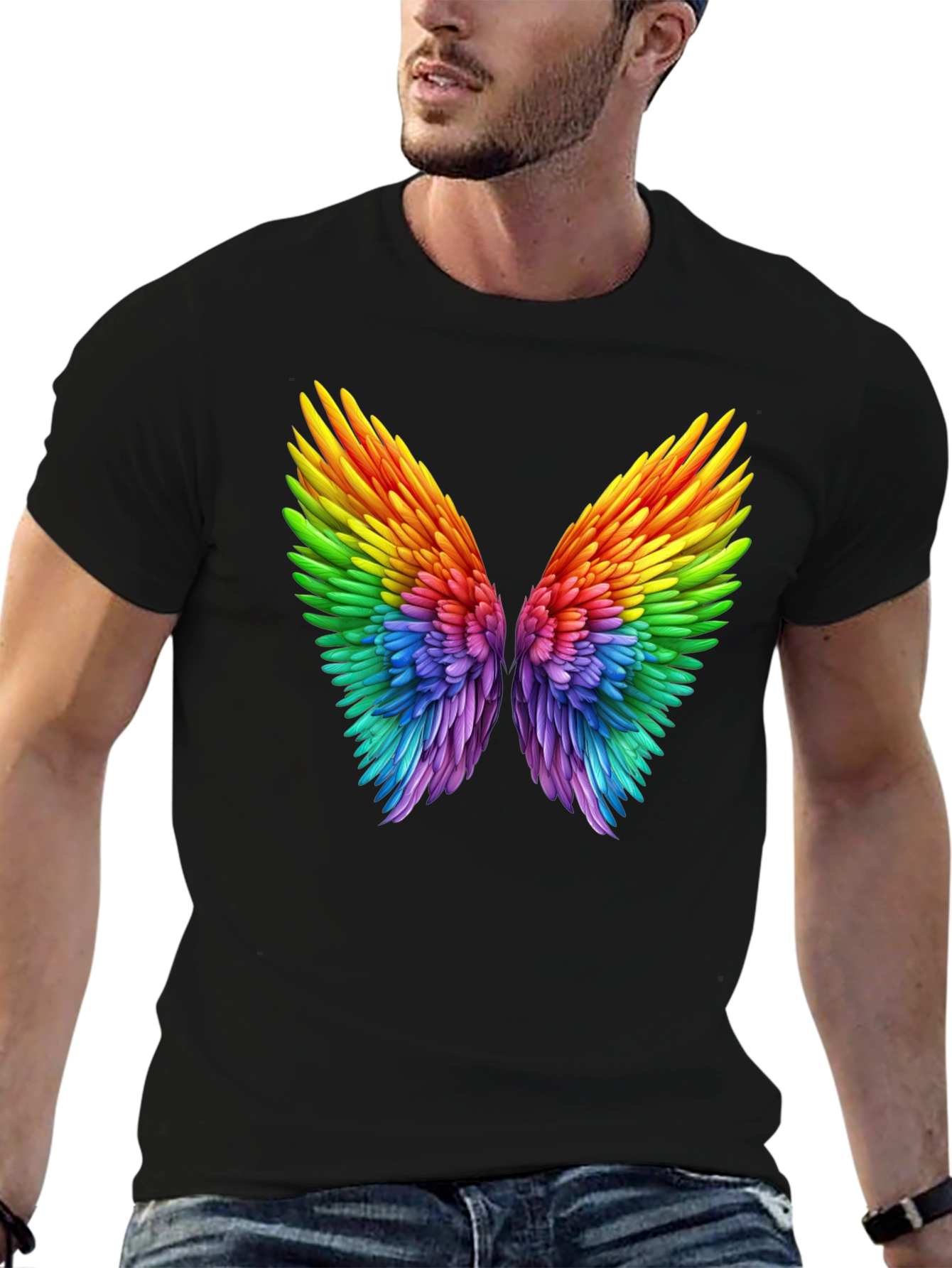 Rainbow Wings Graphic Black T-Shirt