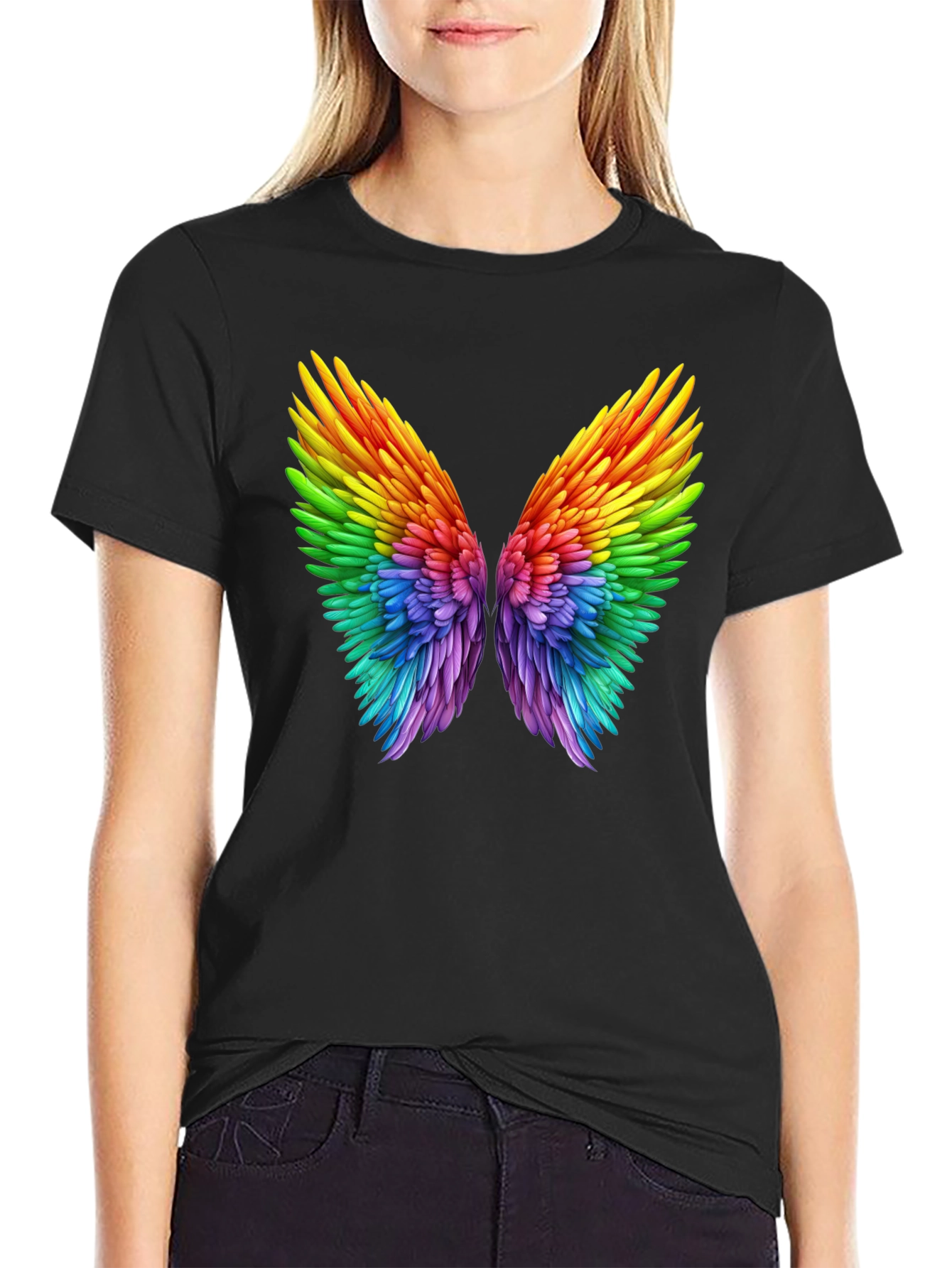 Rainbow Wings Graphic Black T-Shirt