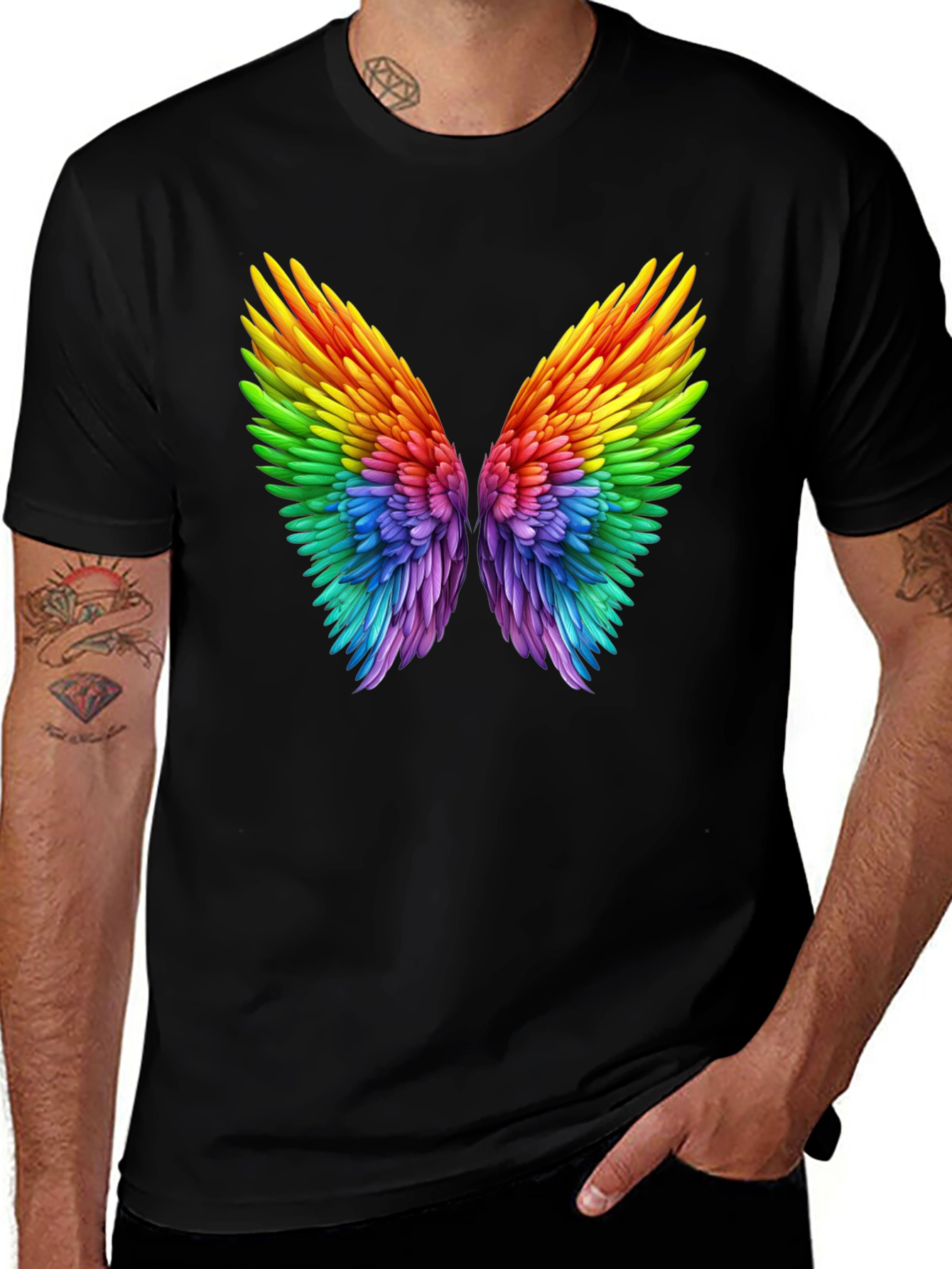 Rainbow Wings Graphic Black T-Shirt