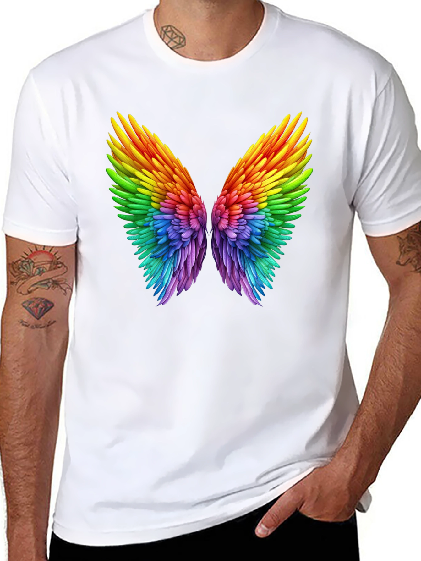 Rainbow Wings Graphic Black T-Shirt