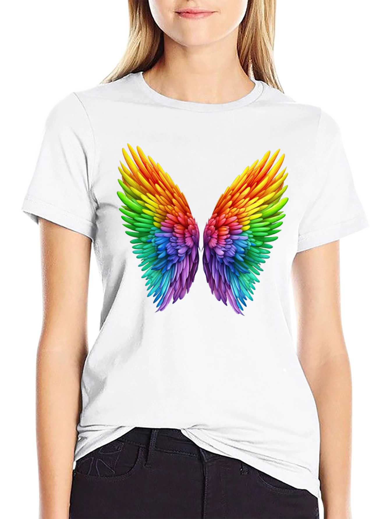 Rainbow Wings Graphic Black T-Shirt