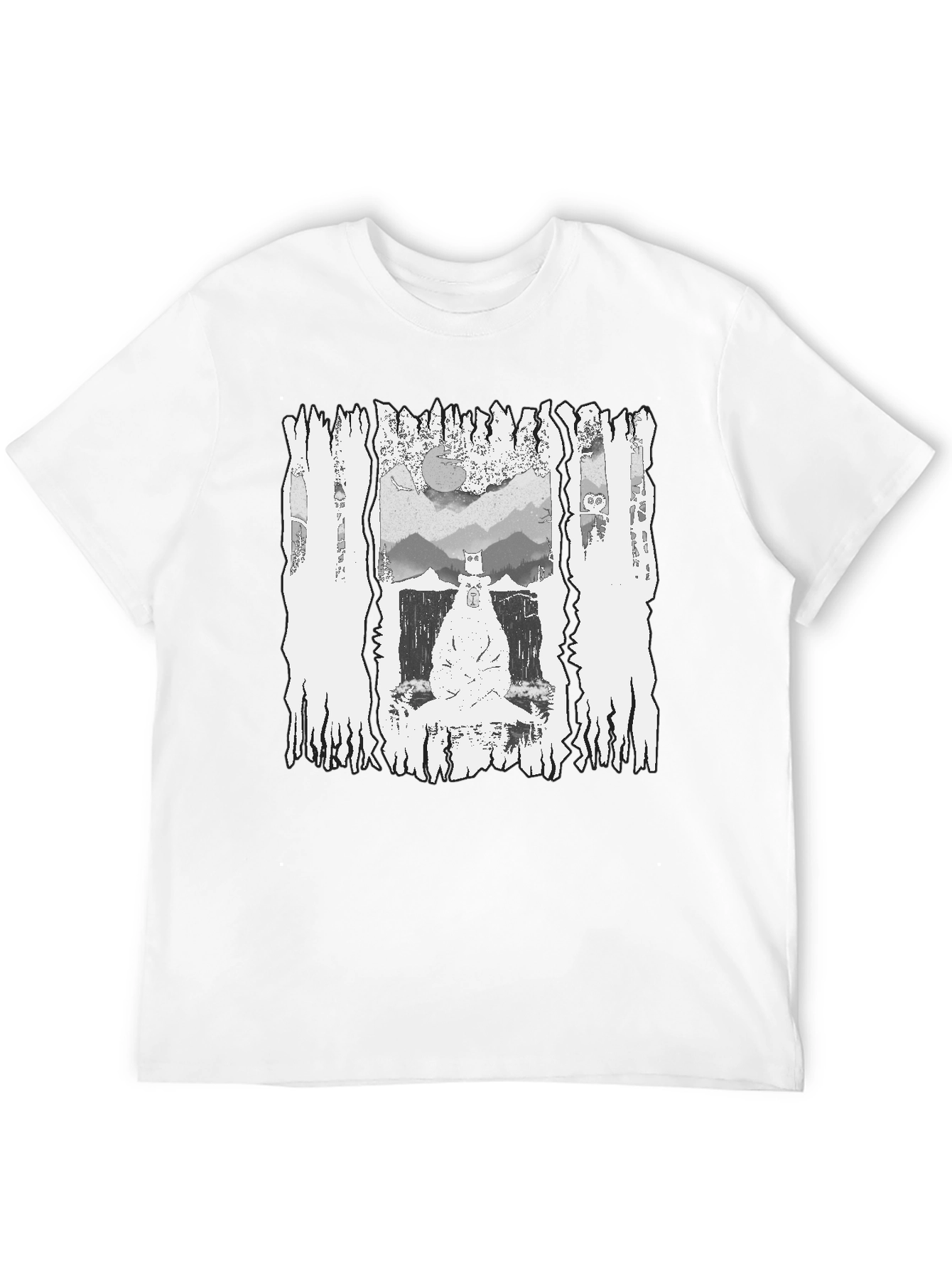 Monochrome Bear Graphic Tee - Mens Black T-Shirt