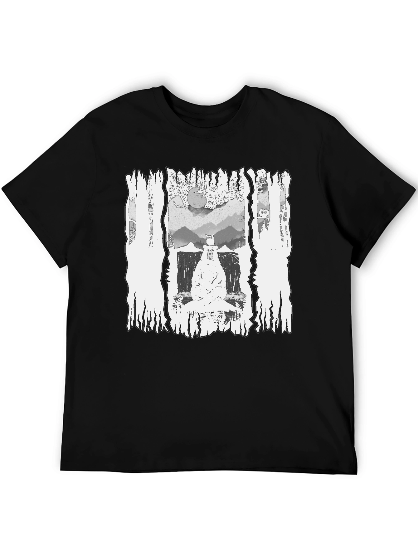 Monochrome Bear Graphic Tee - Mens Black T-Shirt