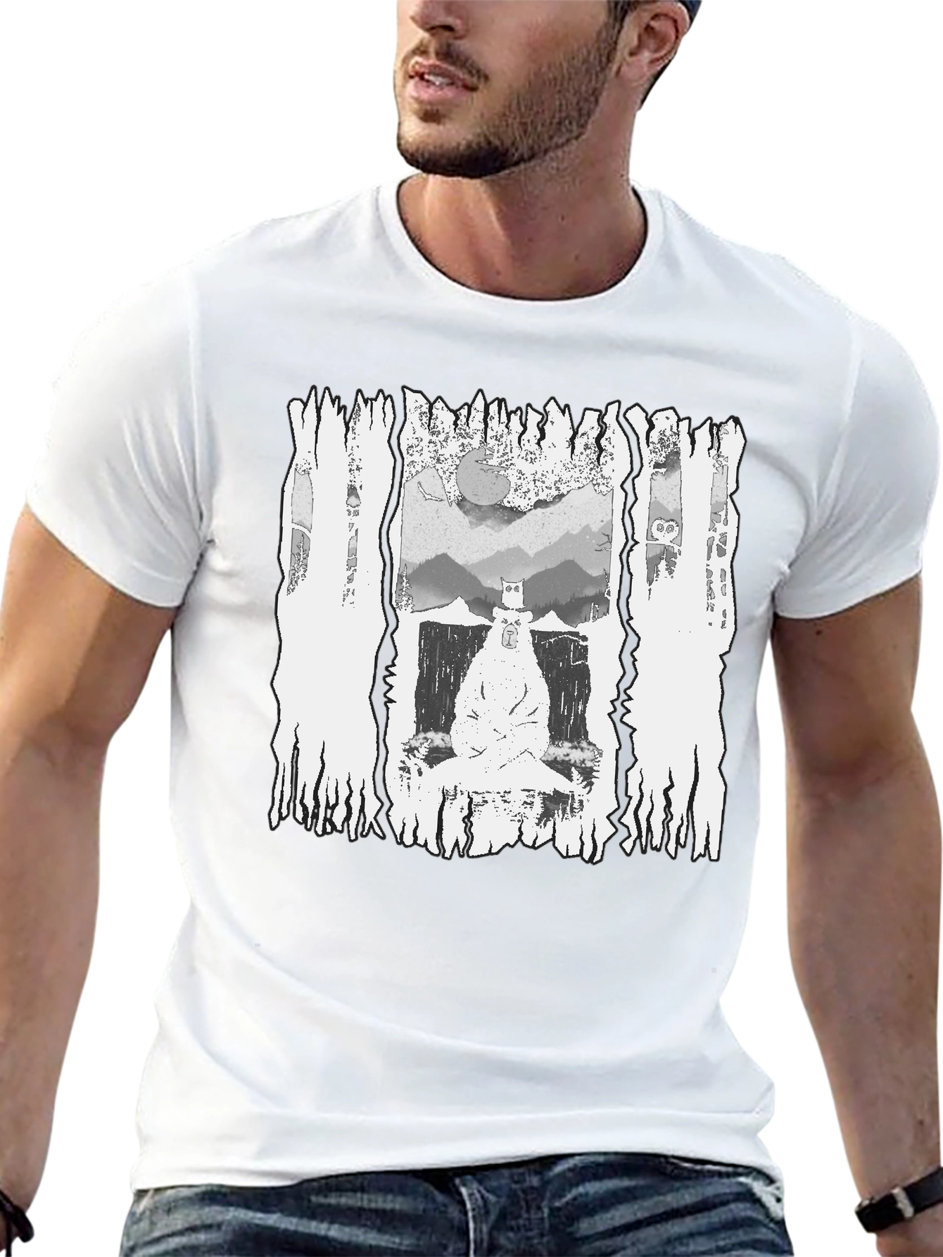 Monochrome Bear Graphic Tee - Mens Black T-Shirt