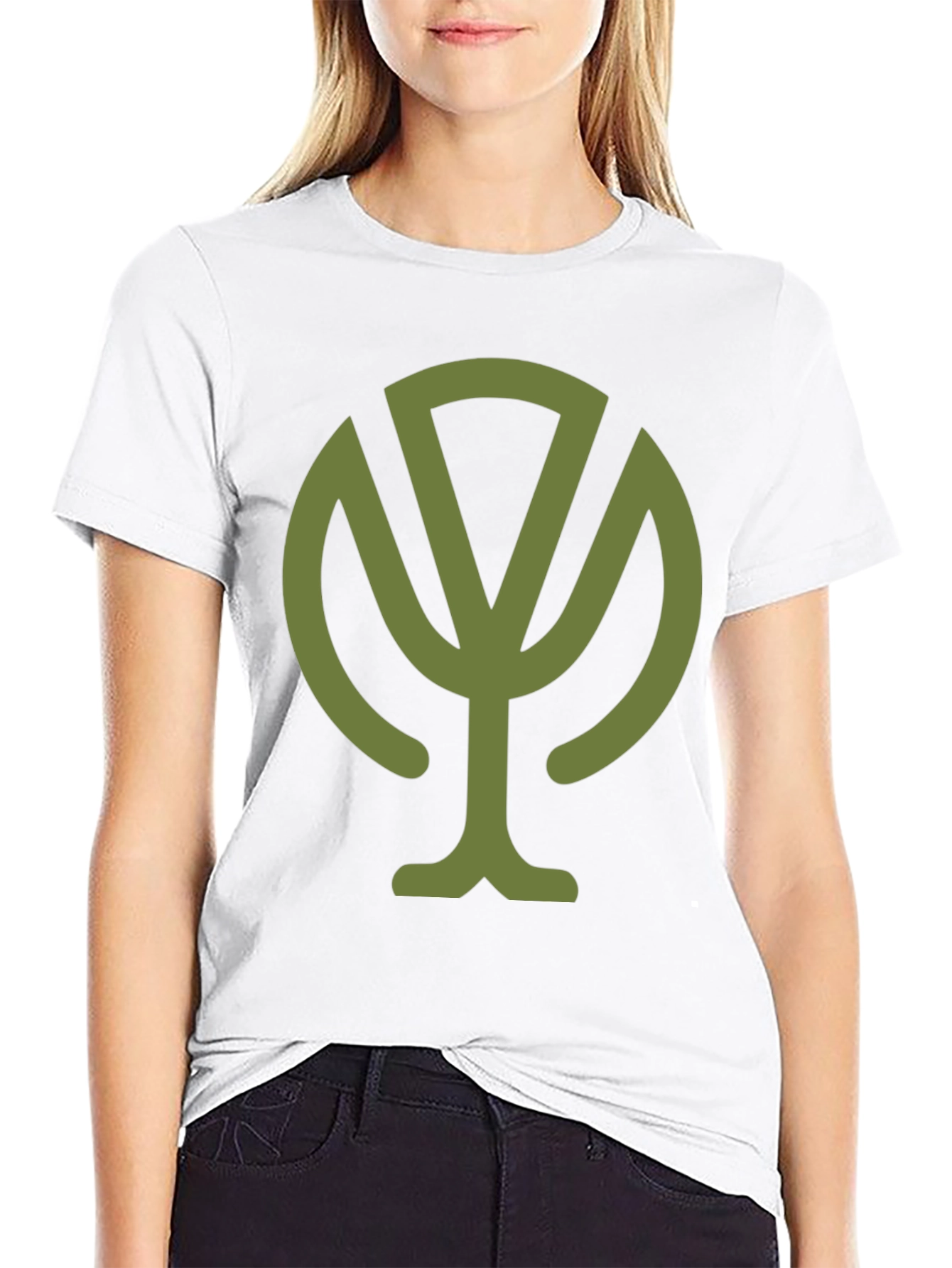 Olive Green Tree Graphic Black T-Shirt