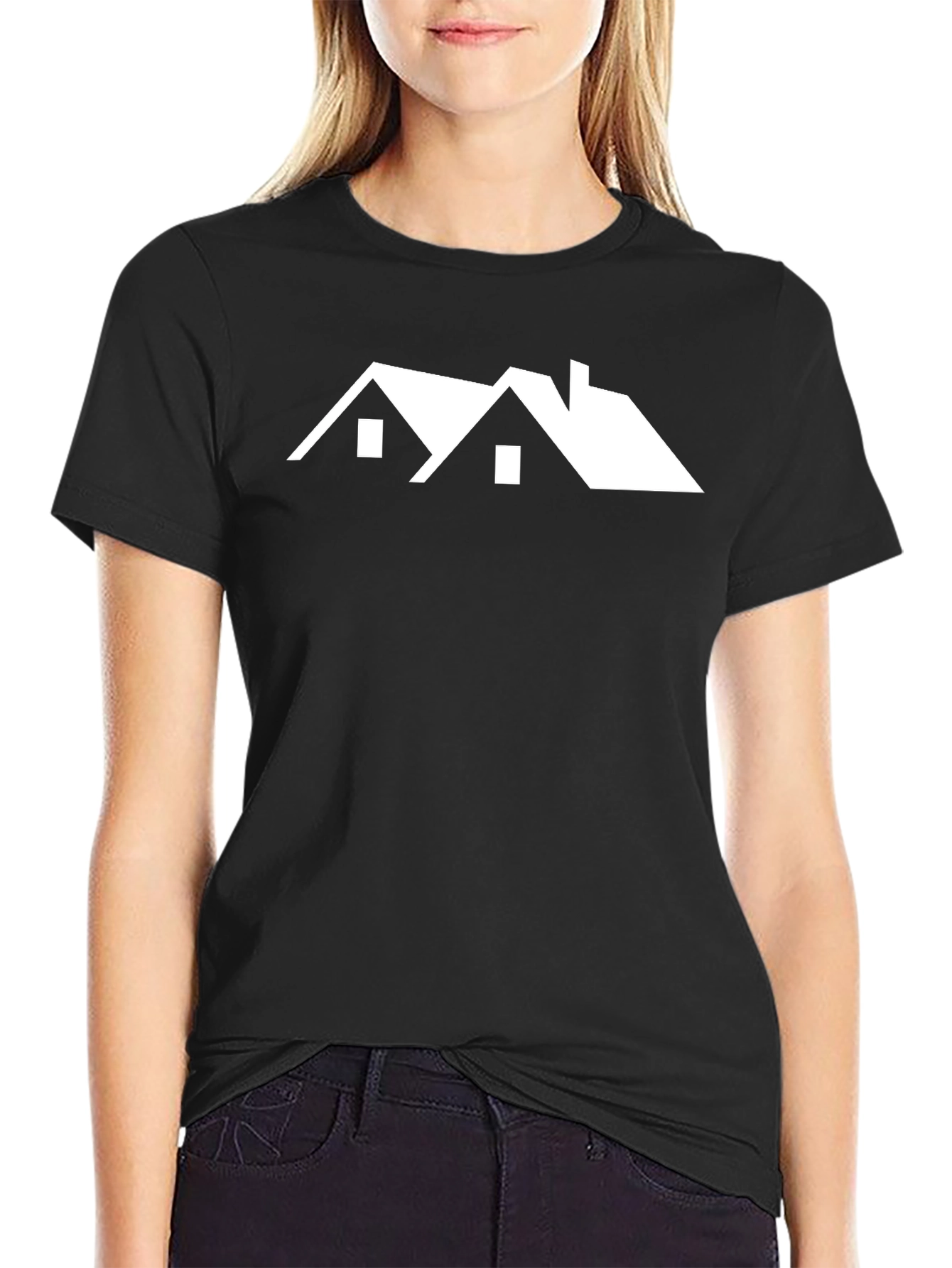 Modern House Graphic Tee - Black Cotton T-Shirt