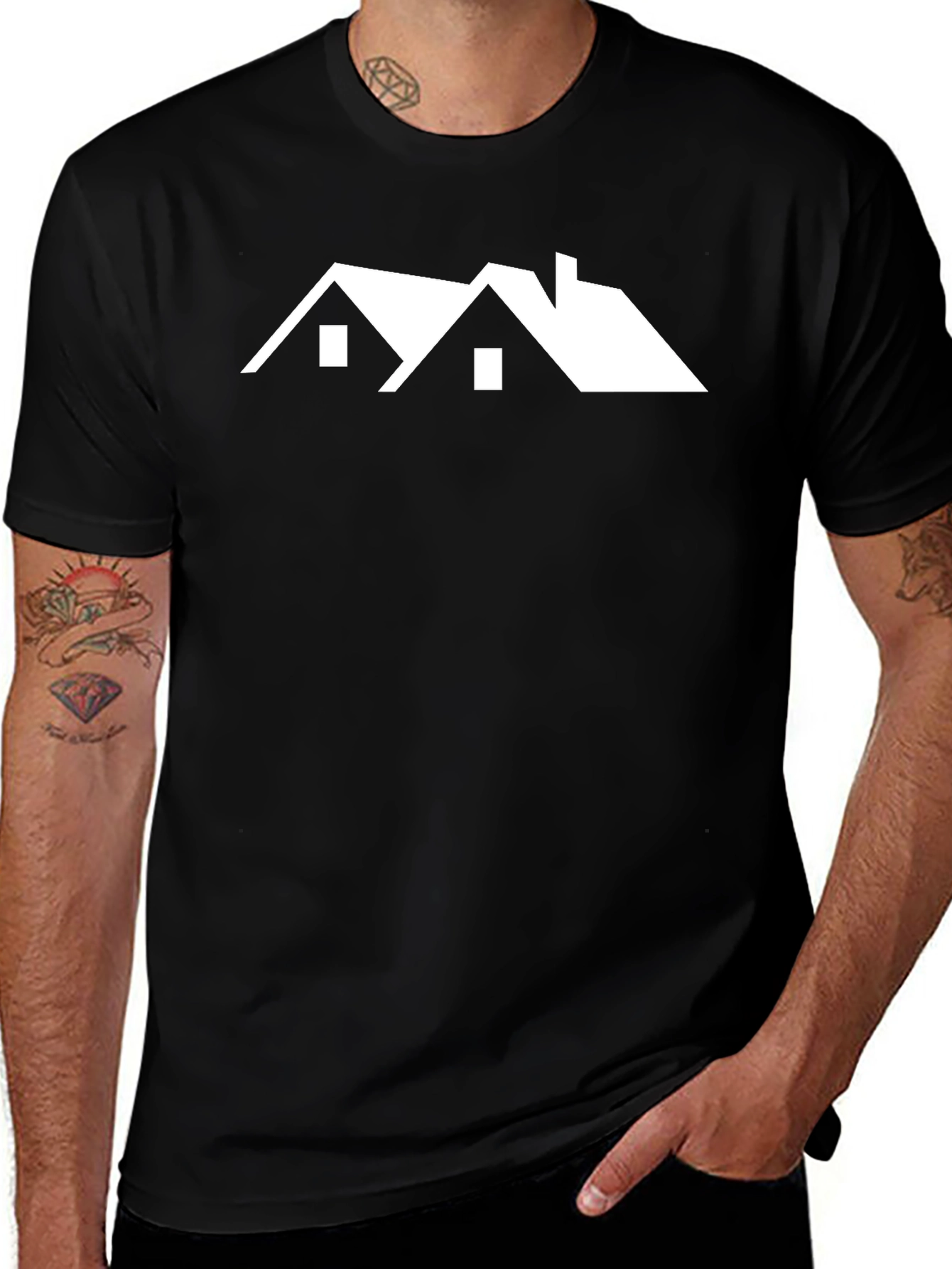 Modern House Graphic Tee - Black Cotton T-Shirt