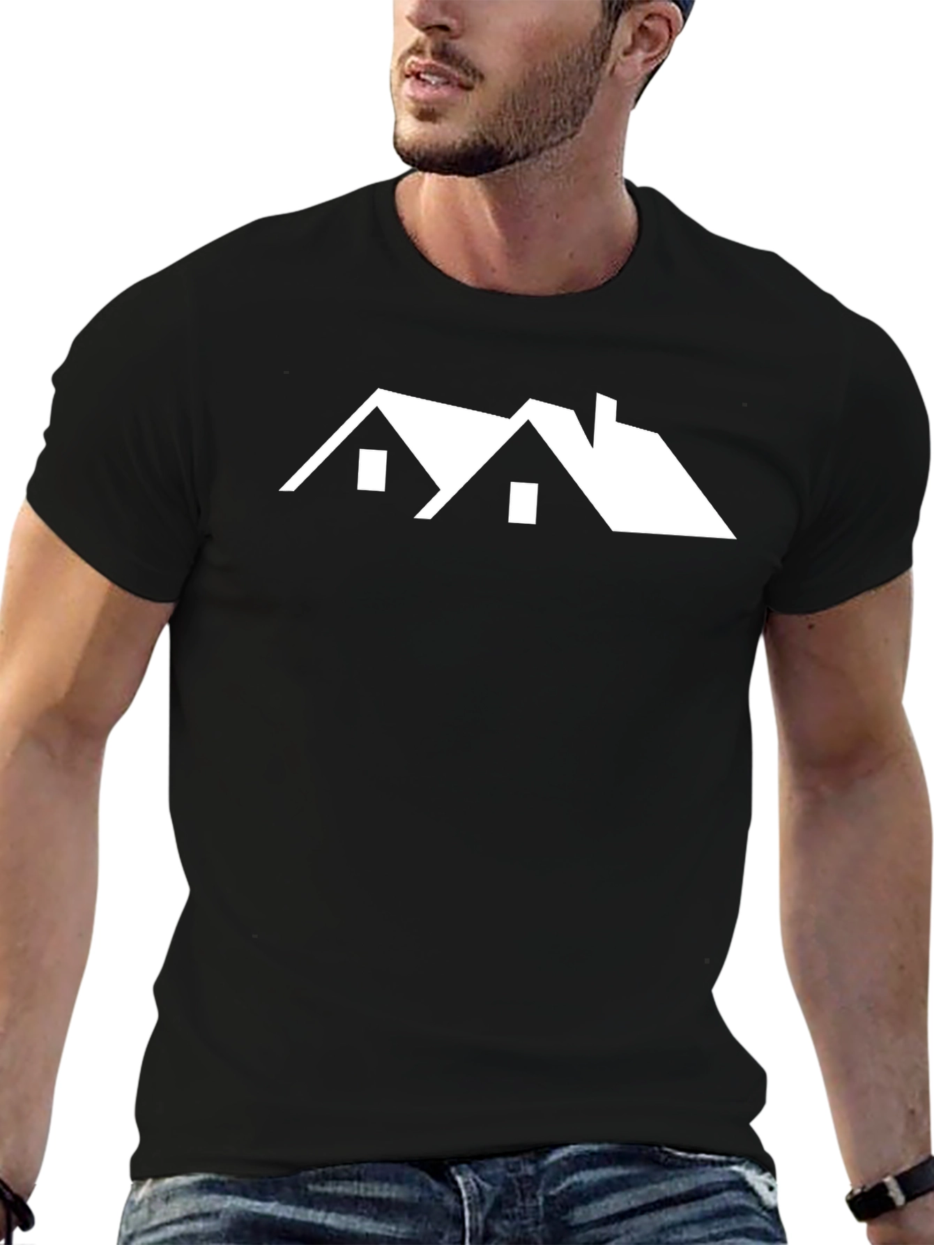 Modern House Graphic Tee - Black Cotton T-Shirt