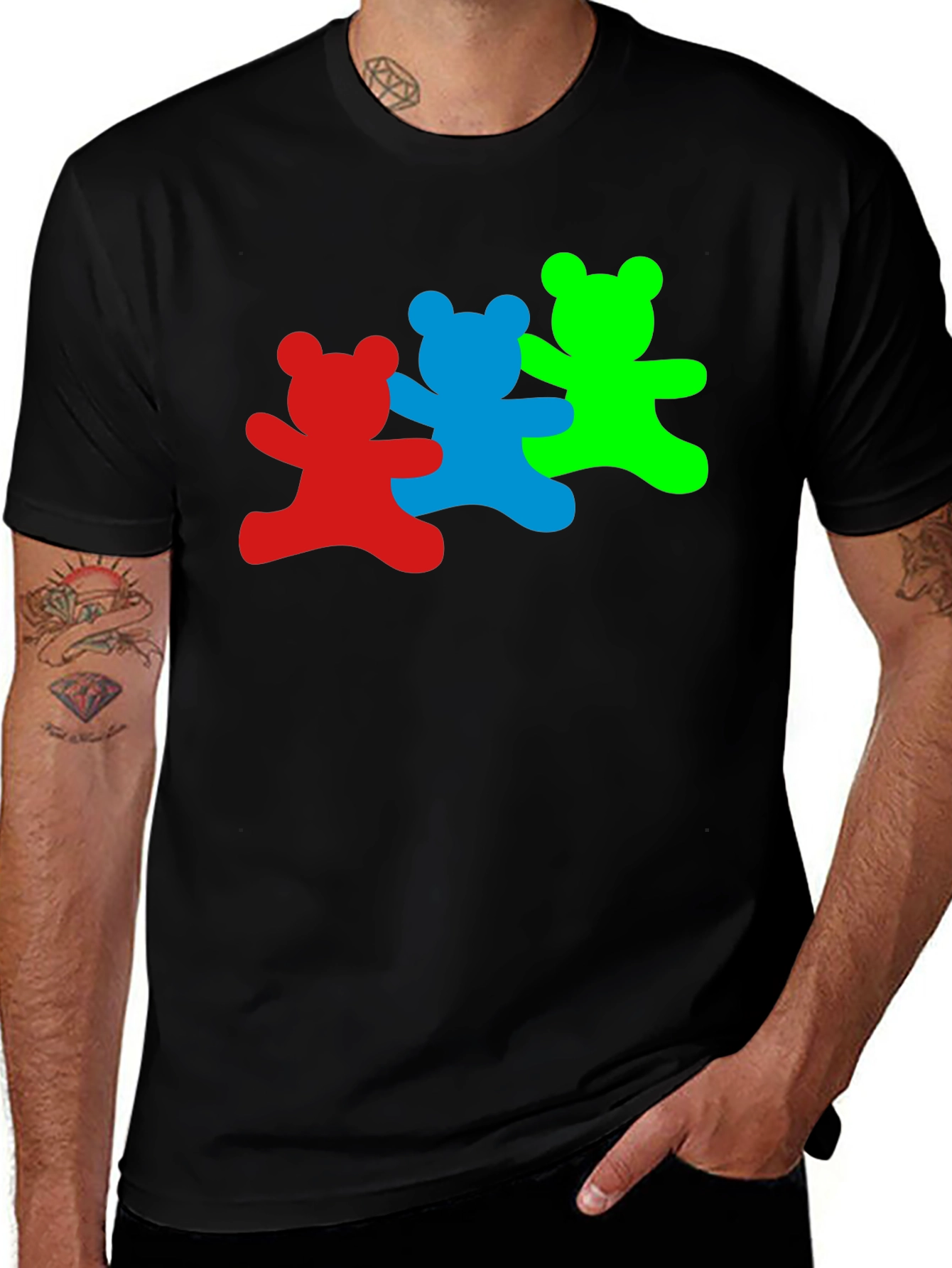 Dancing Bears Graphic Tee - Black Cotton T-Shirt