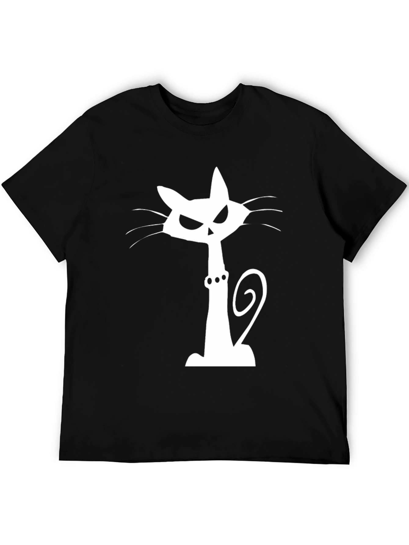 Spooky Cat Graphic Tee - Black Cotton T-Shirt