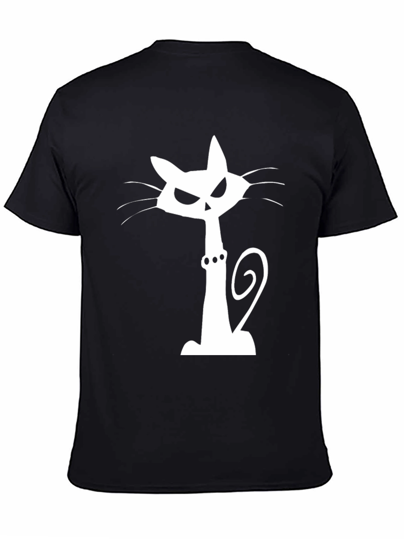 Spooky Cat Graphic Tee - Black Cotton T-Shirt