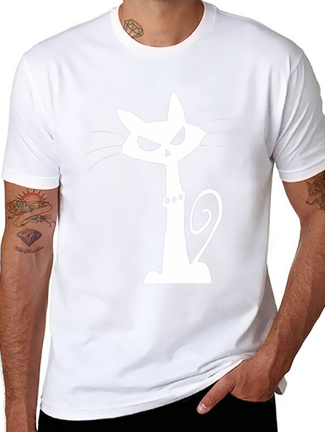 Spooky Cat Graphic Tee - Black Cotton T-Shirt
