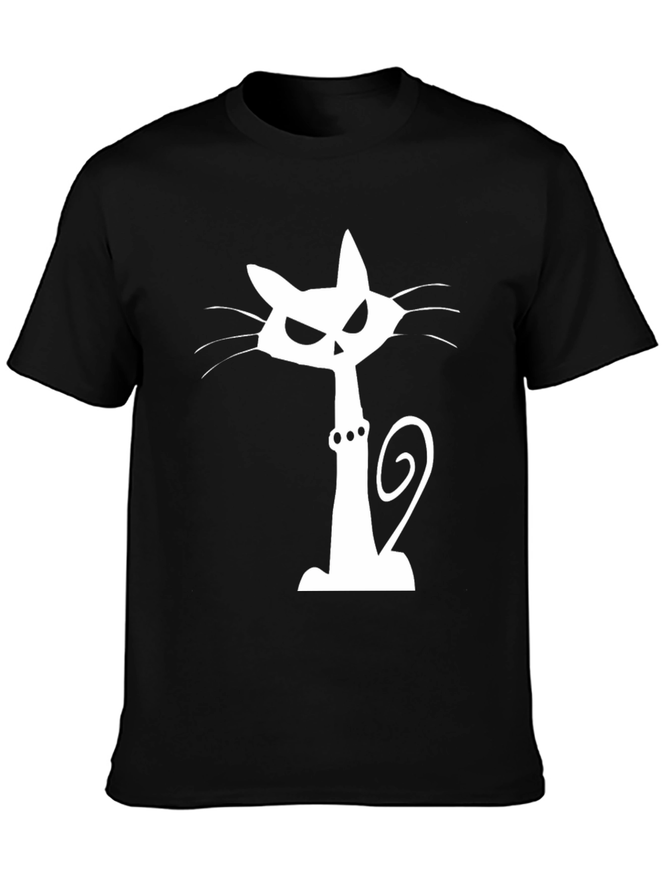 Spooky Cat Graphic Tee - Black Cotton T-Shirt