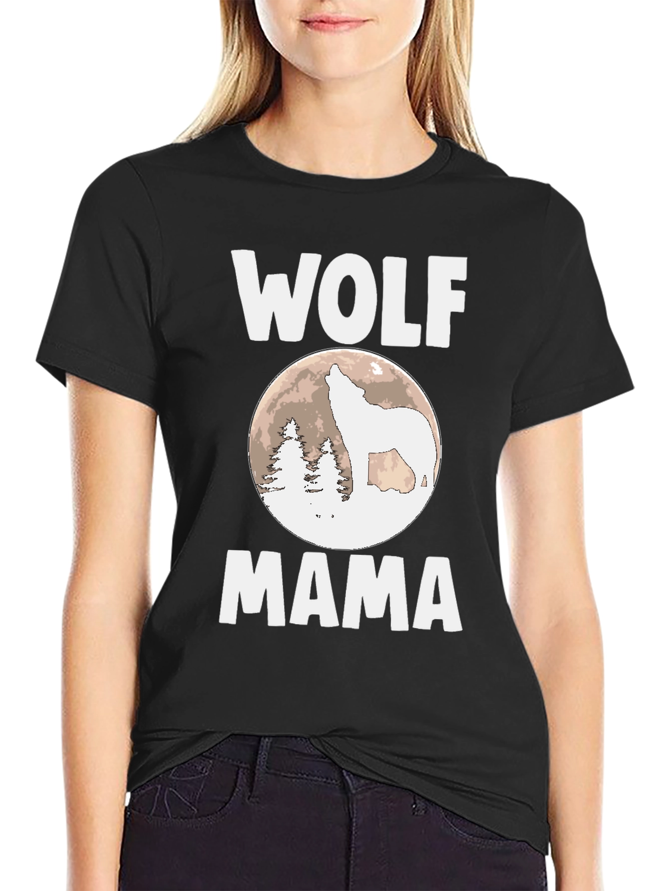 Wolf Mama Graphic T-Shirt - Black Cotton Tee