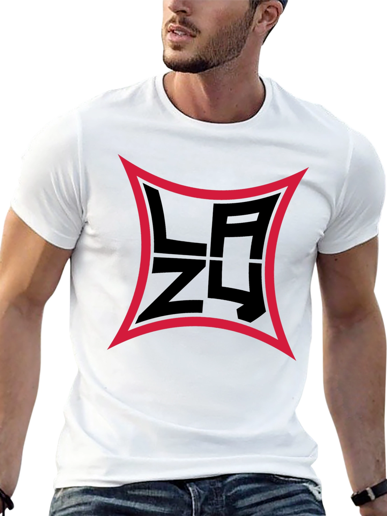 Mens Black Graphic T-Shirt with Red Border Logo